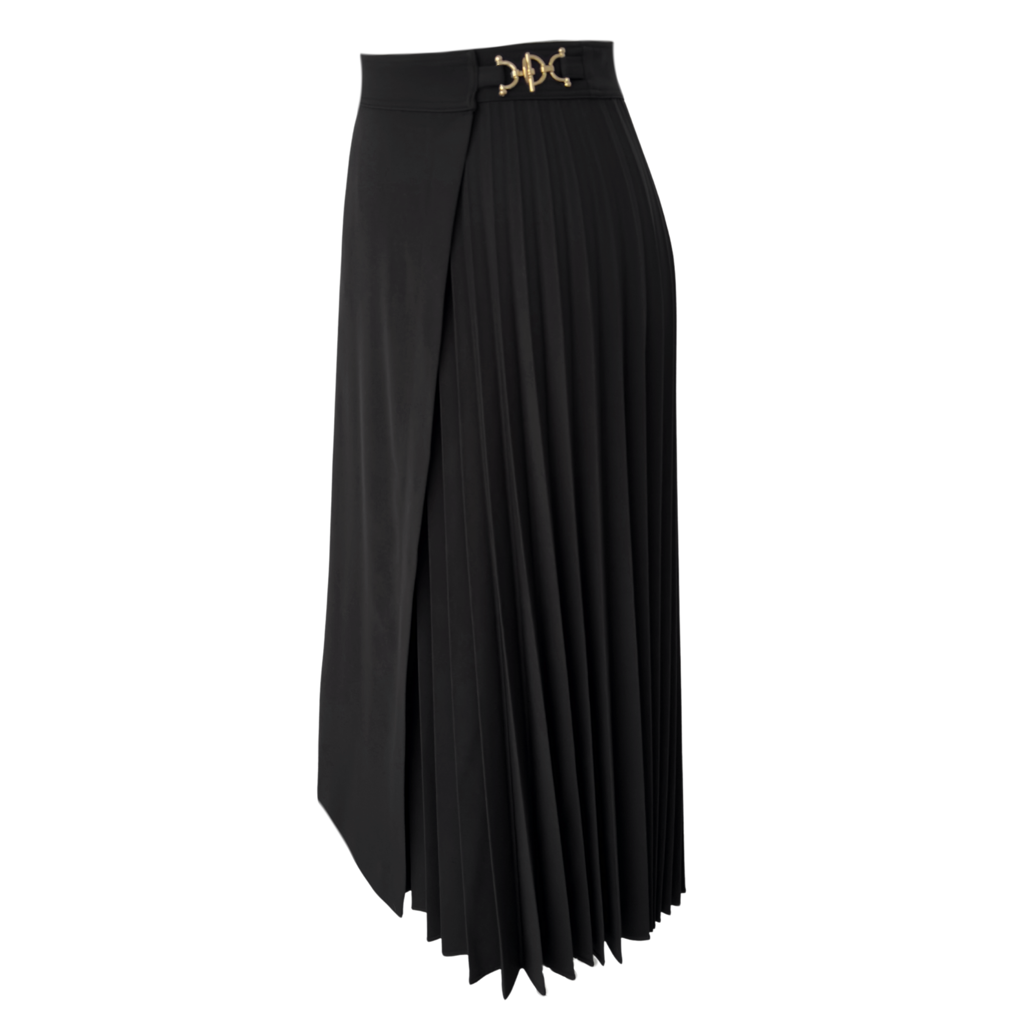 WRAP CLOSURE PLEAT DETAIL SKIRT BLACK