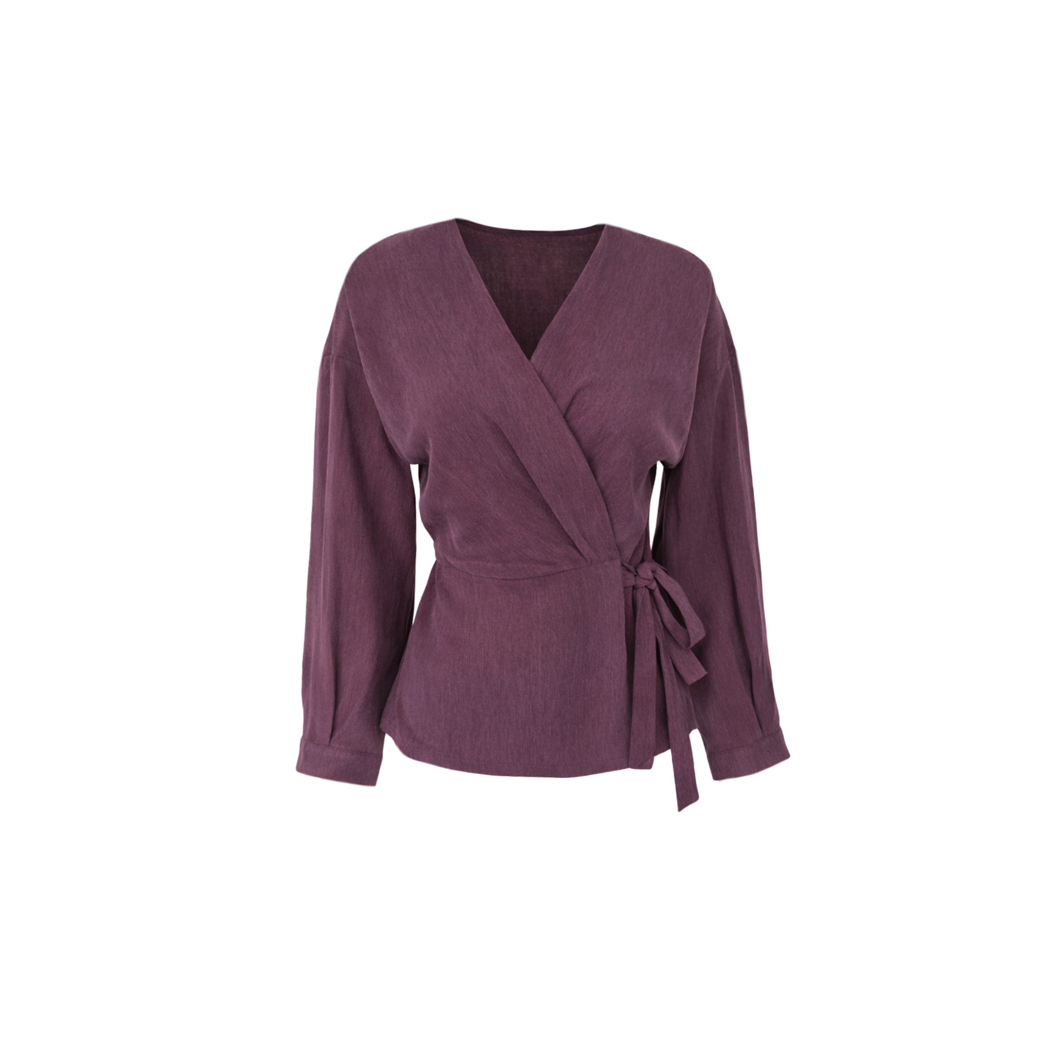 WRAP STYLE TENCEL BLOUSE BURGUNDY