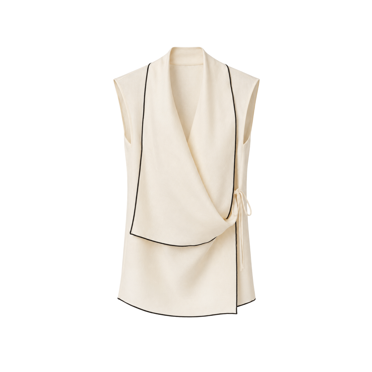 CONTRAST STITCH DETAIL WRAP VEST BEIGE