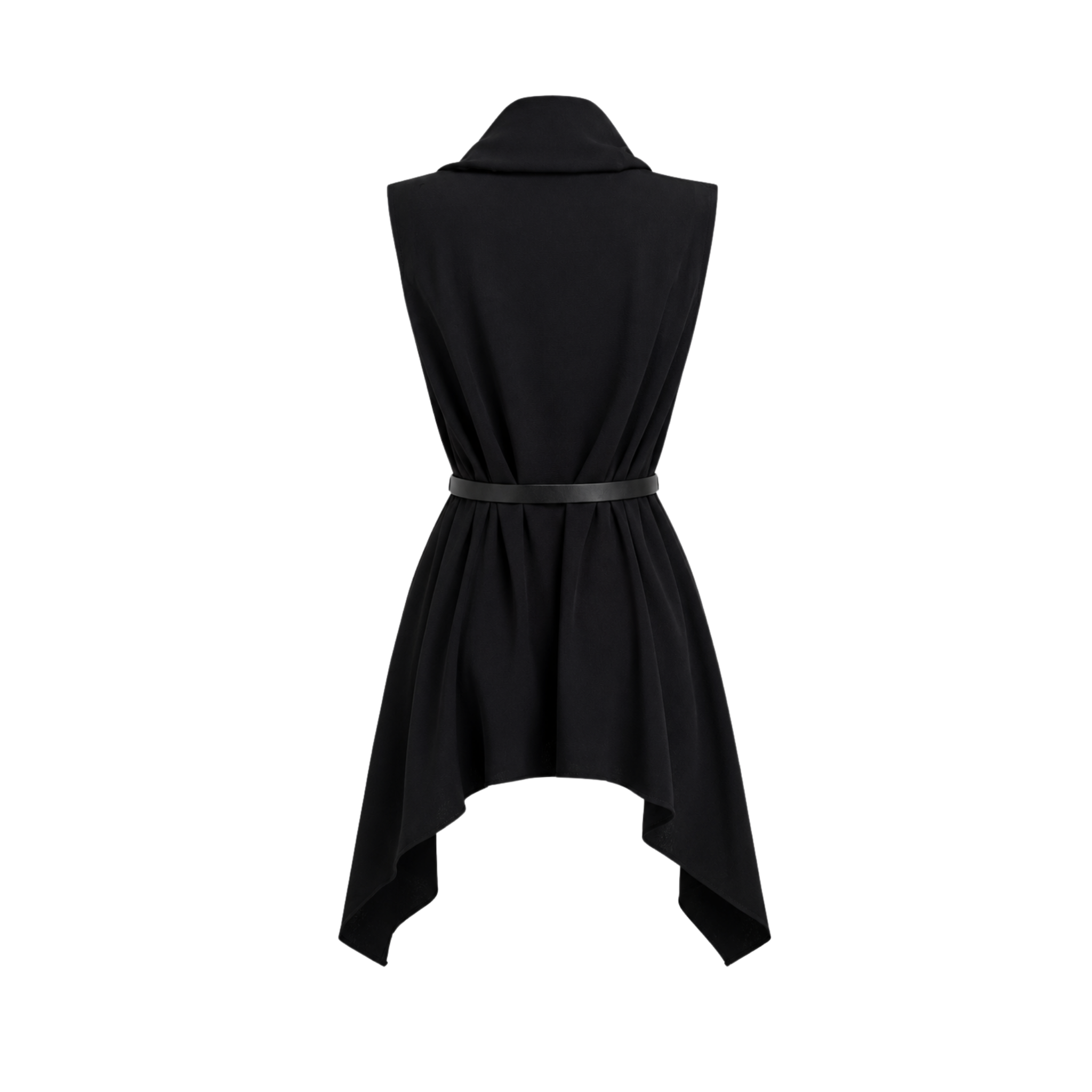 LARISSA BELT DETAIL ASYMMETRIC VEST BLACK