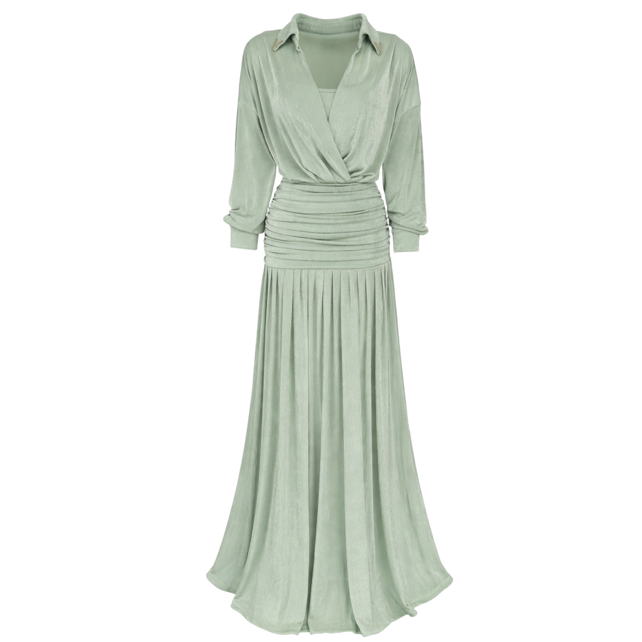 MAKSİ BOY DRAPE DETAY ELBİSE MİNT
