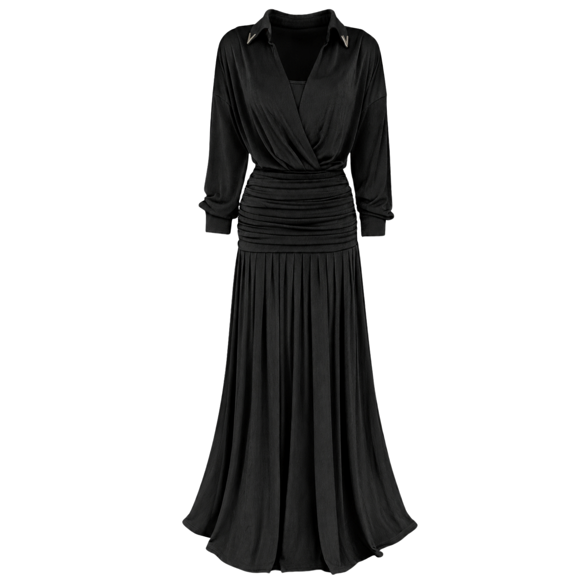 MAXI LENGTH DRAPE DETAIL DRESS BLACK