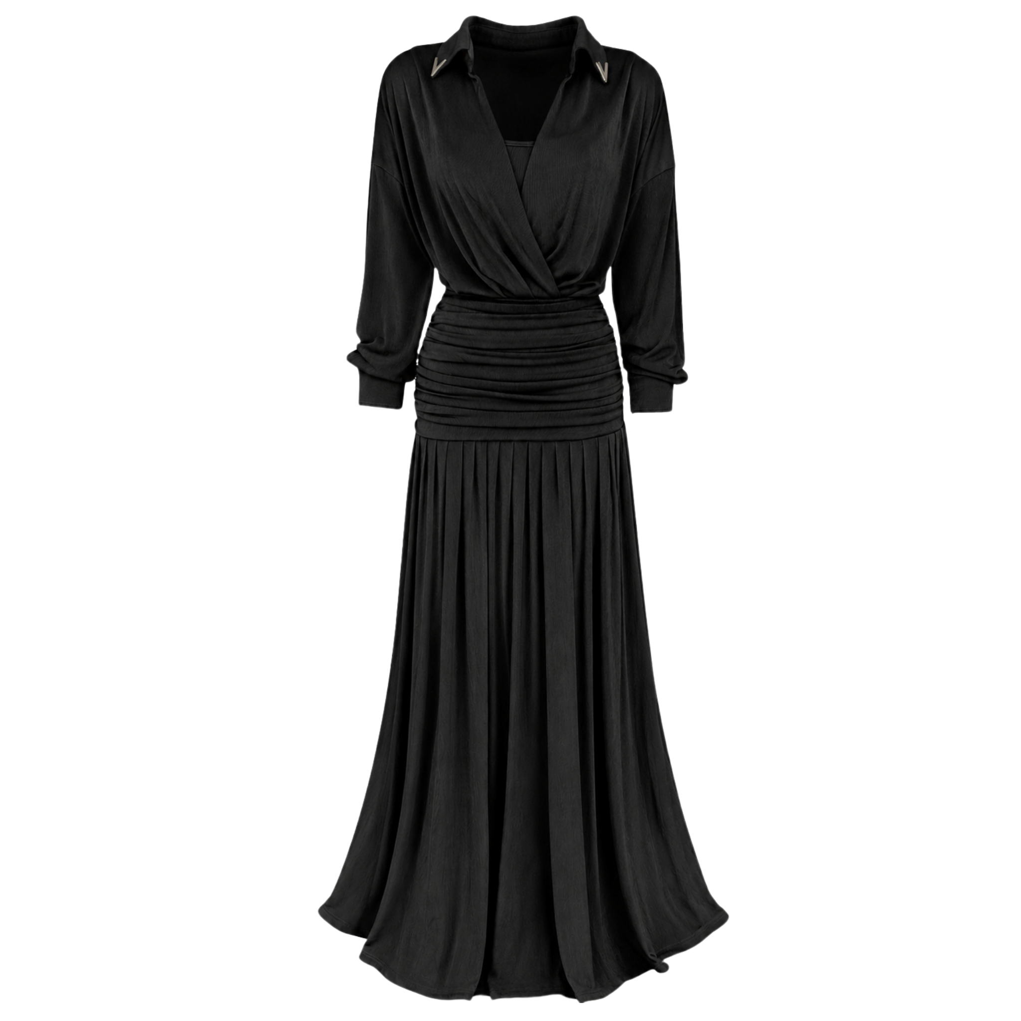 MAXI LENGTH DRAPE DETAIL DRESS BLACK