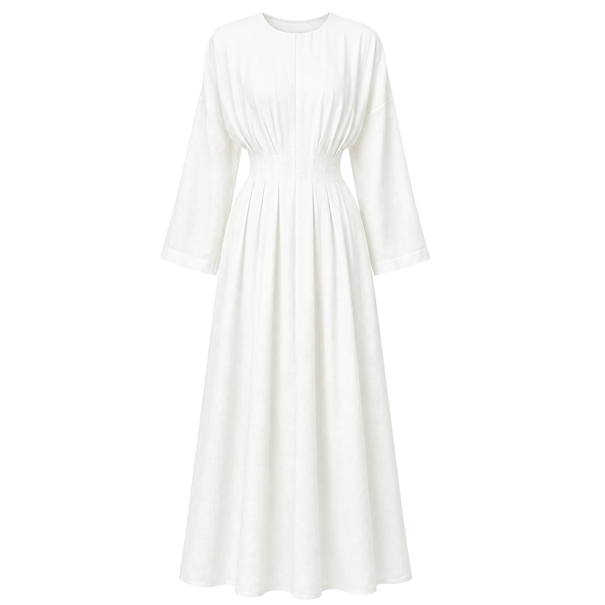 MAXI LENGTH TIE-FASTENING LINEN WAIST DRESS WHITE