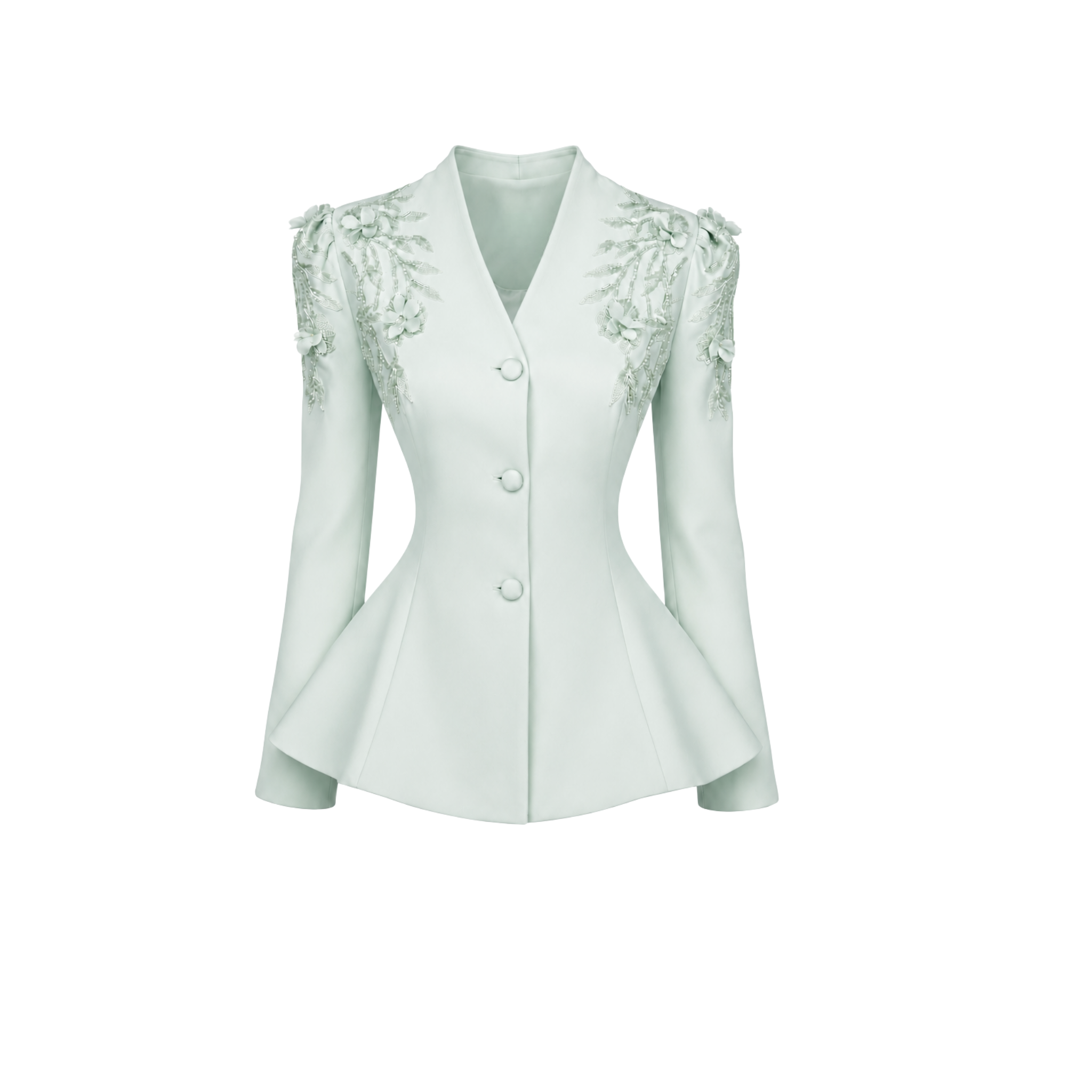 3D FLORAL SHOULDERS EMBROIDERED SET MINT