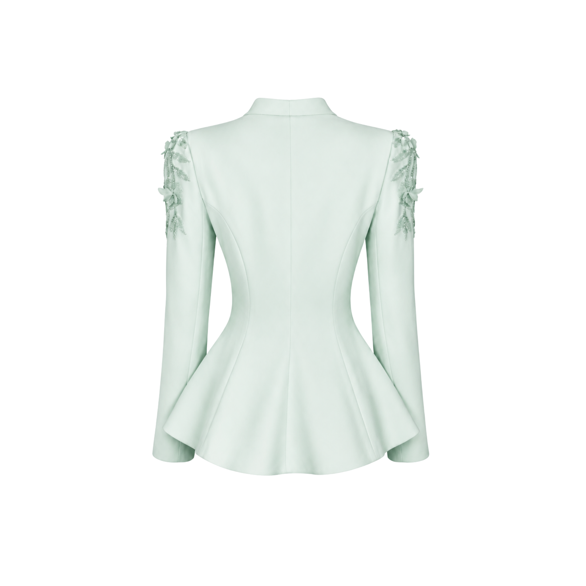 طقم نعناعي بتطريز زهور ثلاثية الأبعاد على الأكتاف