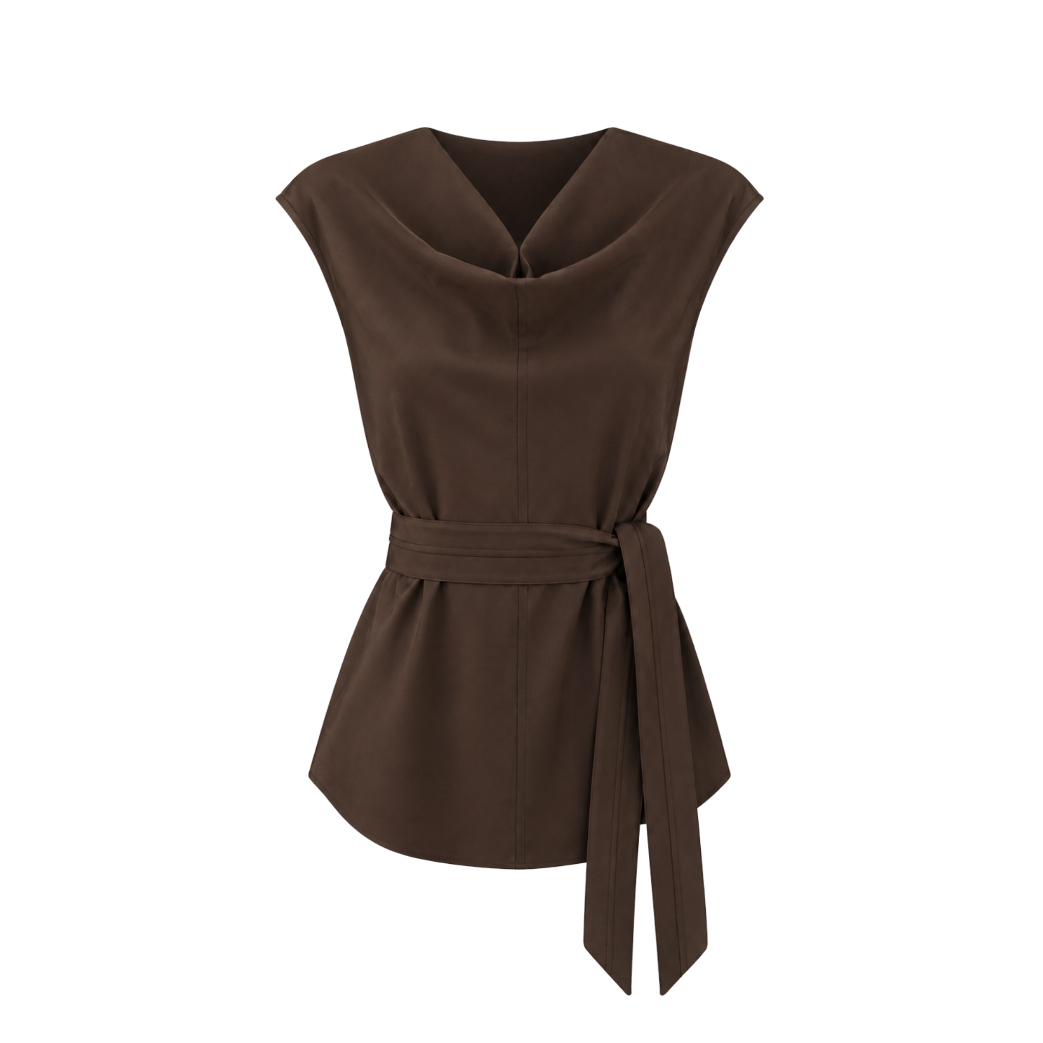 BELTED WAIST COLLAR DETAIL MODAL SET DARK BROWN