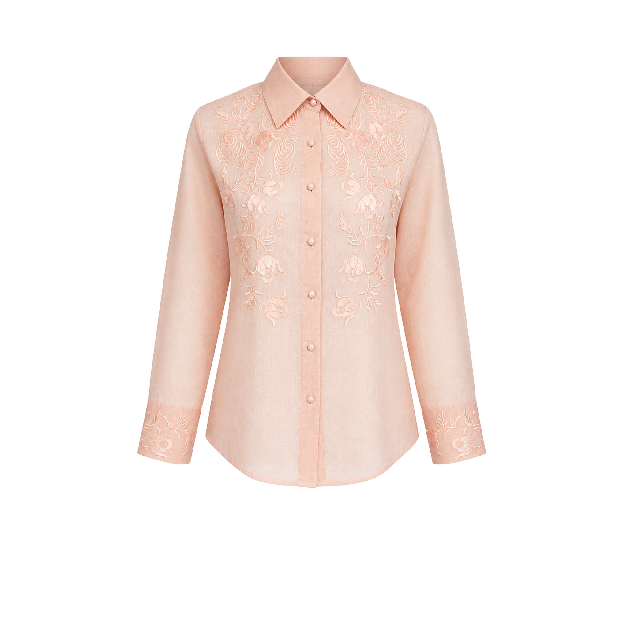 EMBROIDERED 100% RAMIE SHIRT SALMON