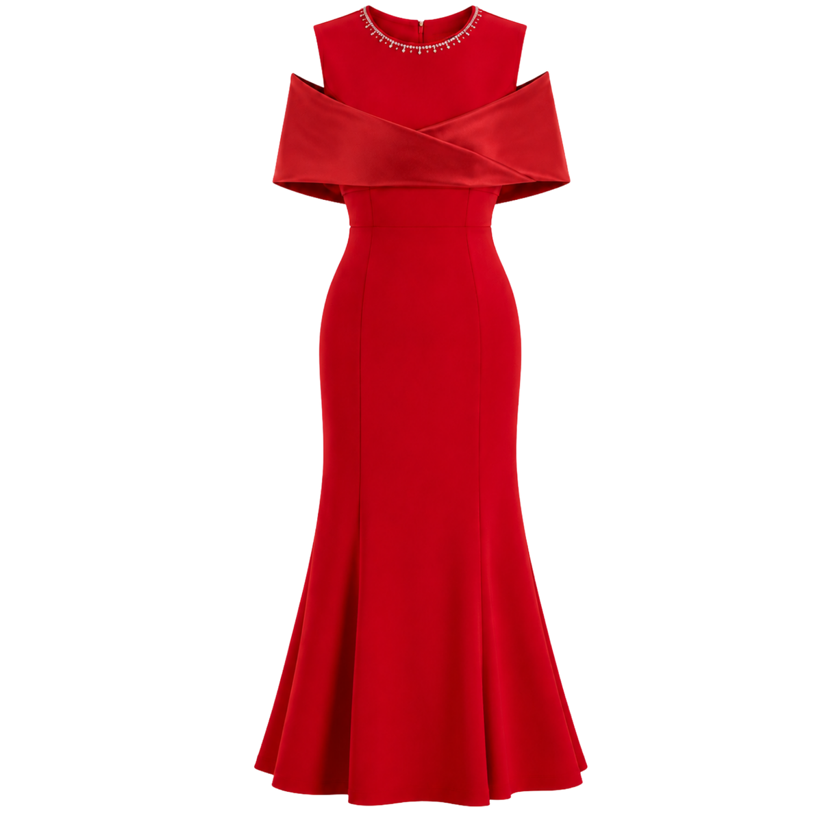 SHOULDER DETAIL RUFFLED SKIRT DRESS RED