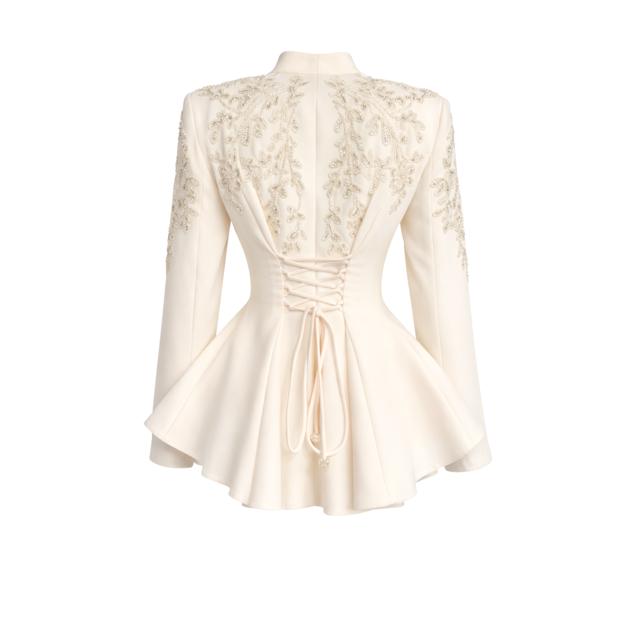 EMBROIDERY SHOULDERS DETAIL JACKET AND TROUSERS SET ECRU