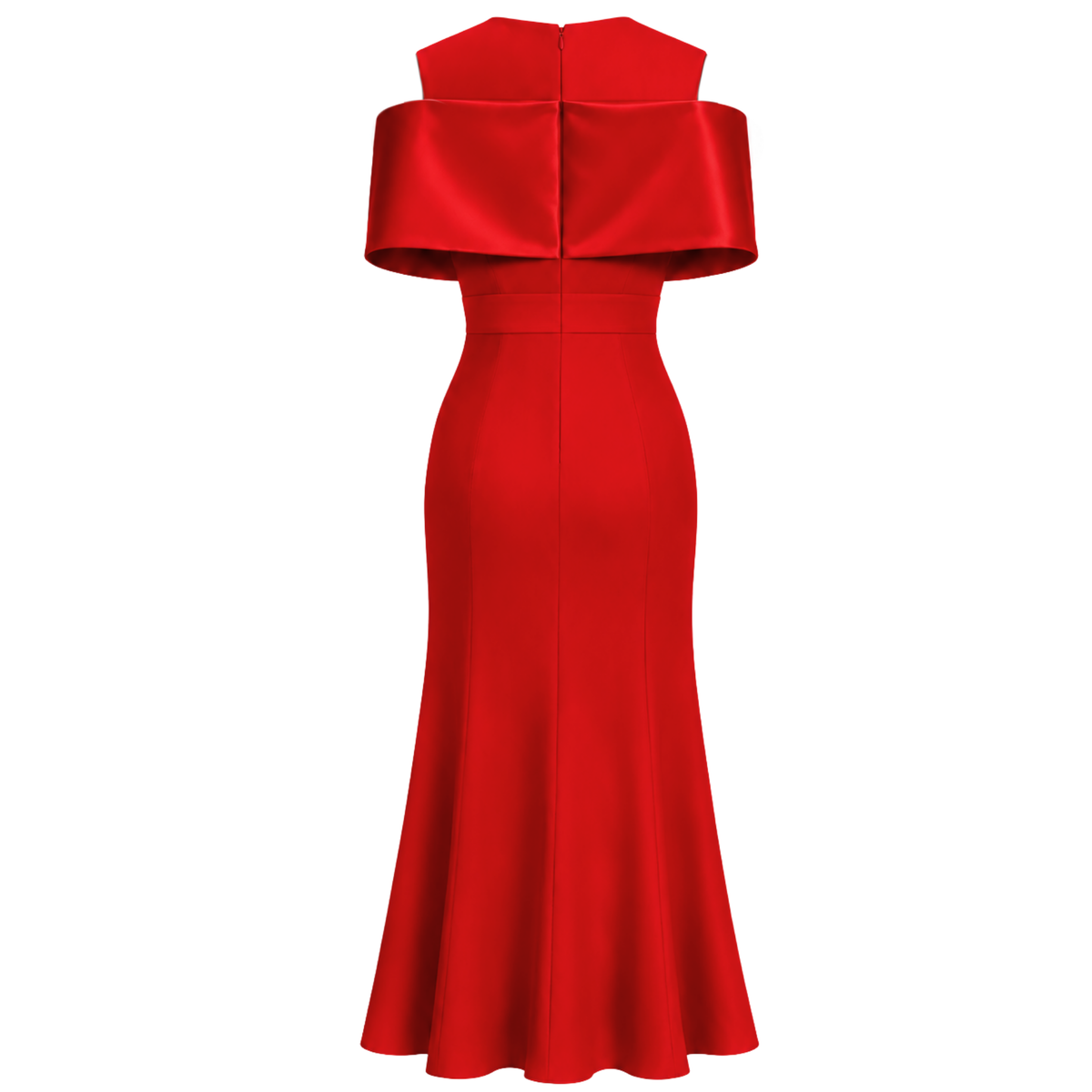 SHOULDER DETAIL RUFFLED SKIRT DRESS RED