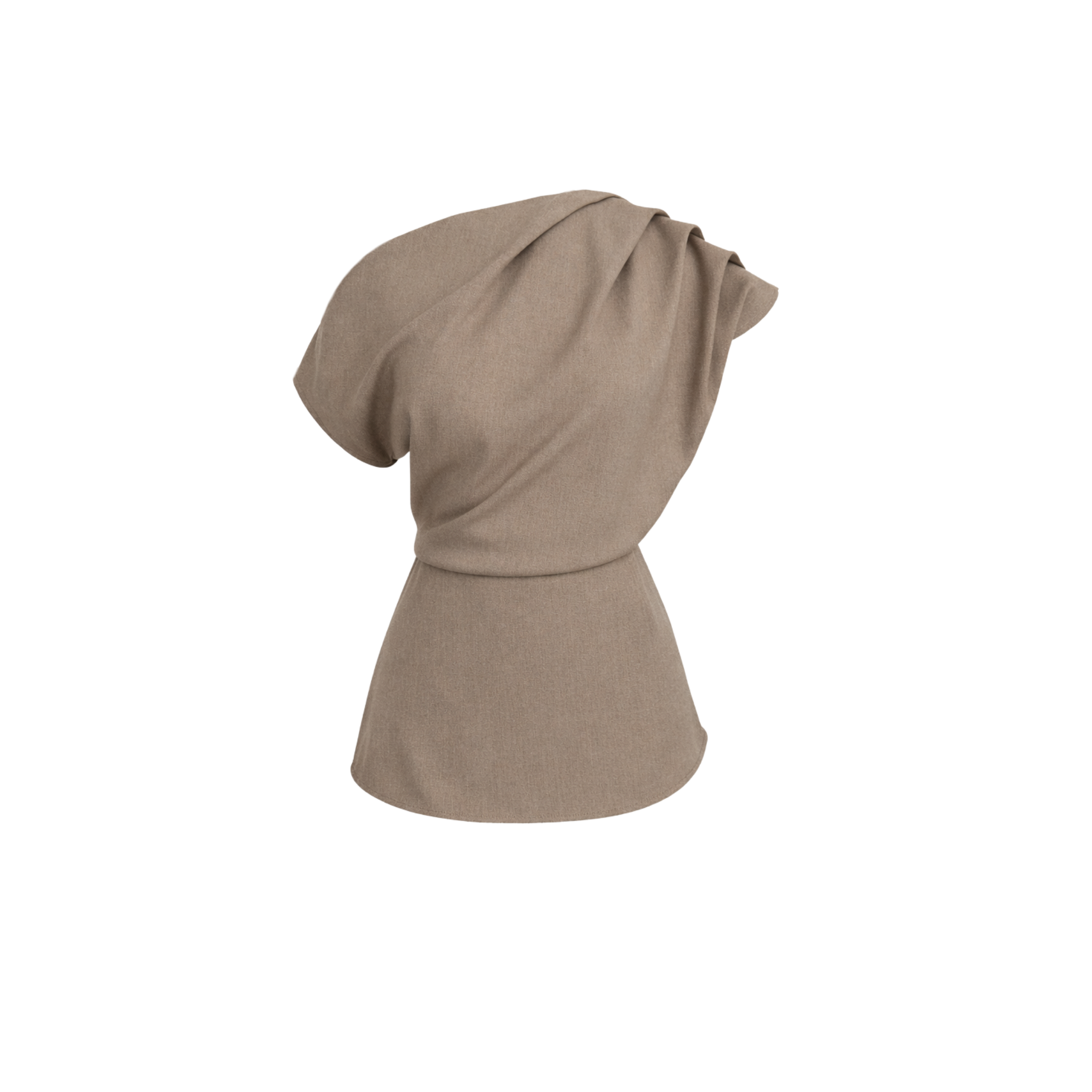 ASYMMETRIC NECKLINE DRAPE DETAIL BLOUSE MINK