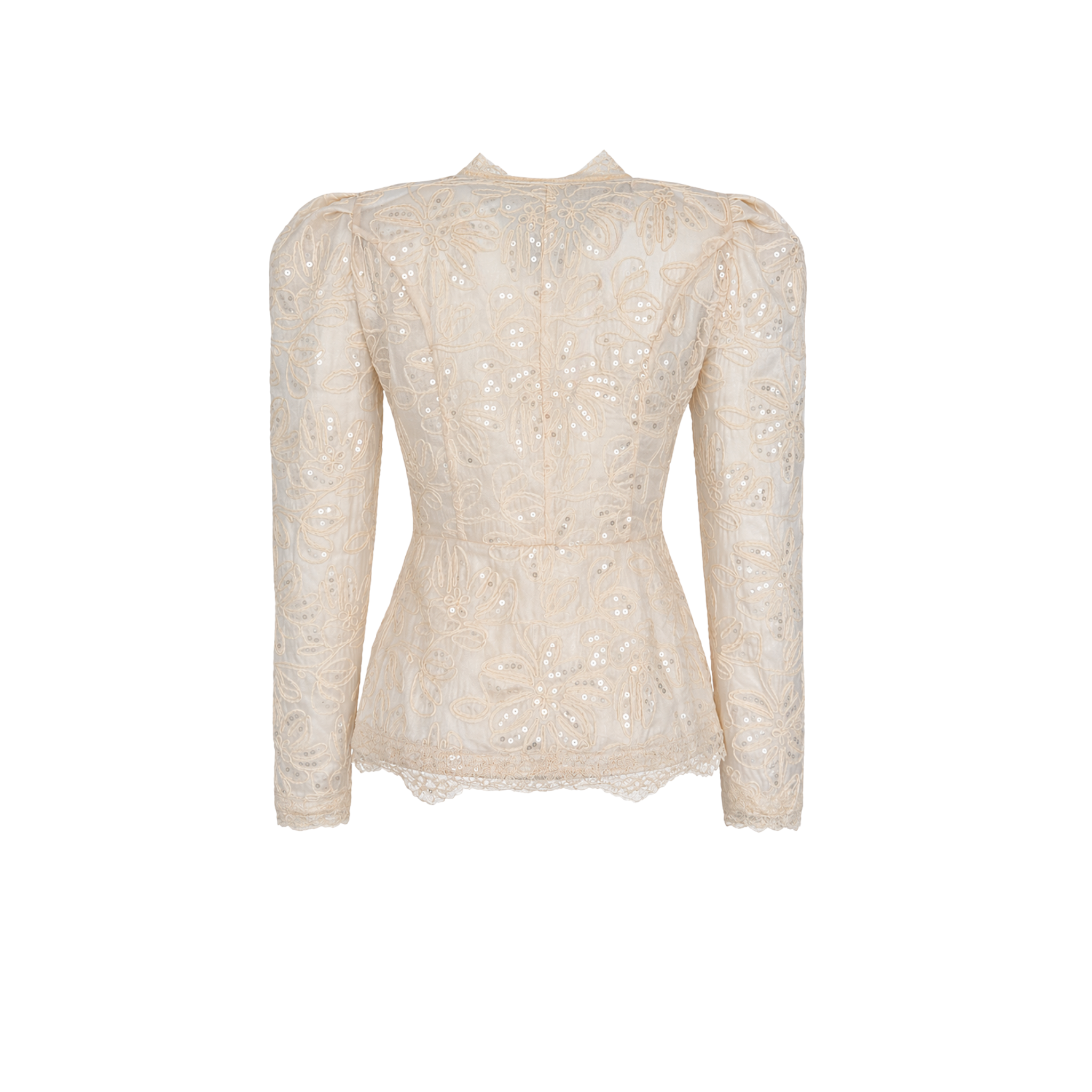 SEQUIN EMBROIDERED LACE DETAIL BLOUSE CREAM