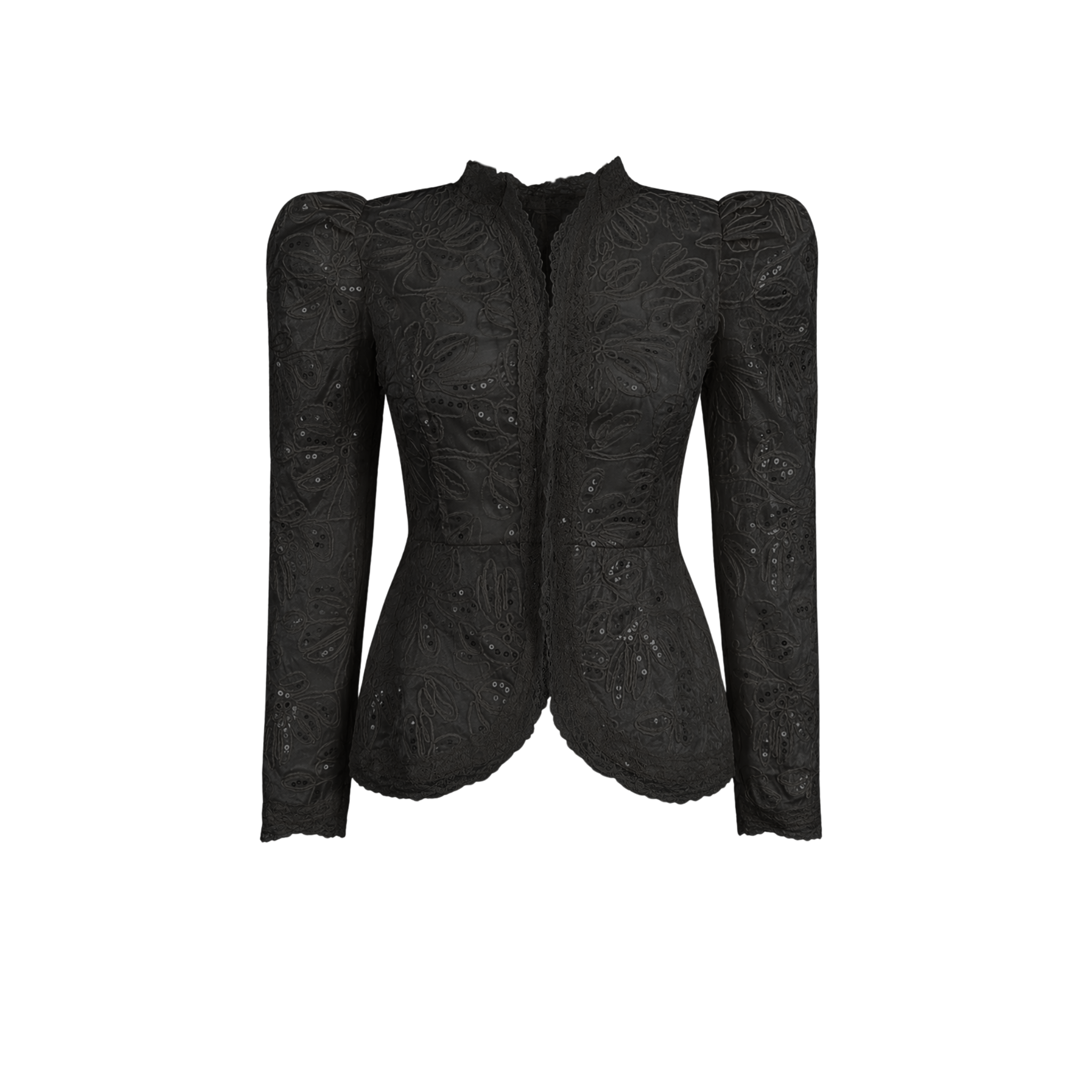 SEQUIN EMBROIDERED LACE DETAIL BLOUSE BLACK