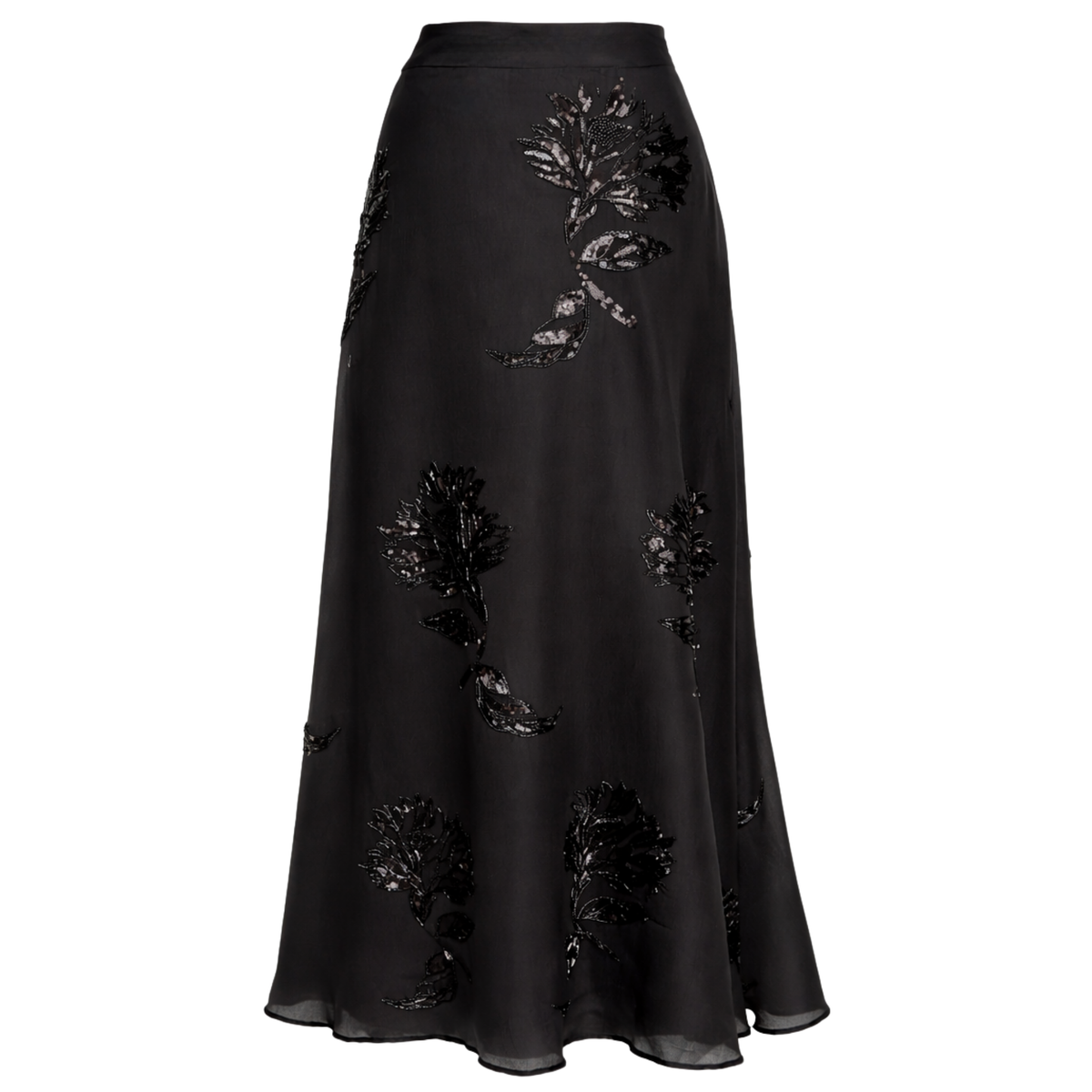 SEQUIN EMBROIDERED CHIFFON SKIRT BLACK