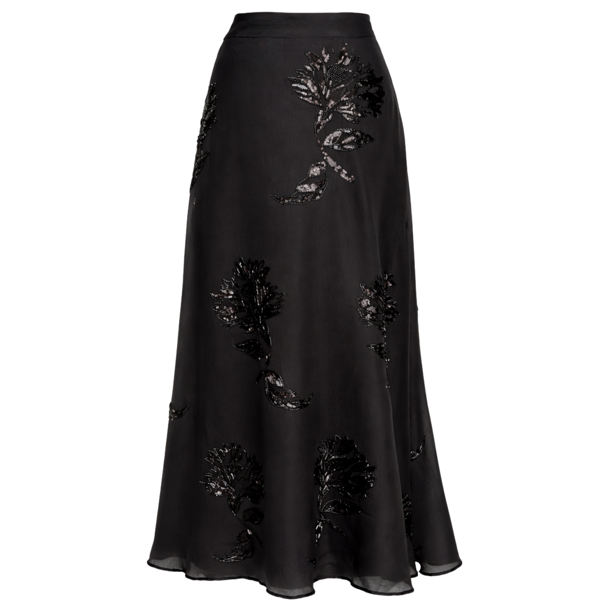 SEQUIN EMBROIDERED CHIFFON SKIRT BLACK