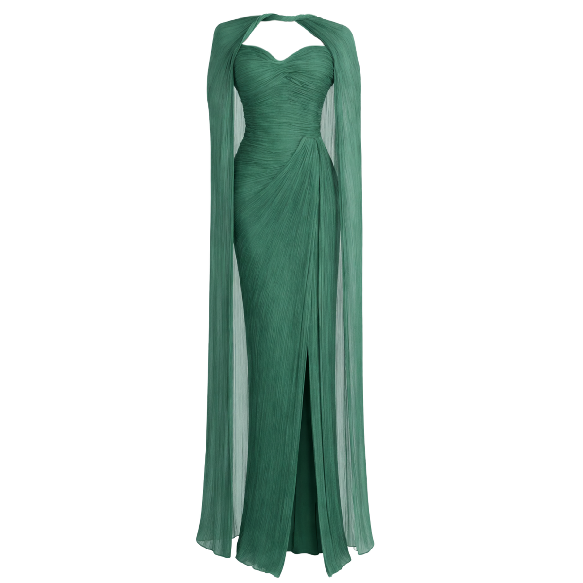 CAPE DETAIL DRAPED EVENING DRESS GREEN