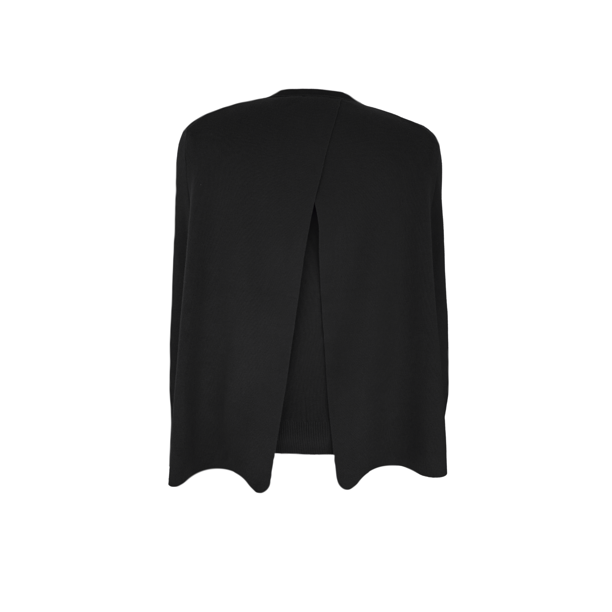 كنزة صوفية سوداء بياقة مستديرة وتفاصيل كاب