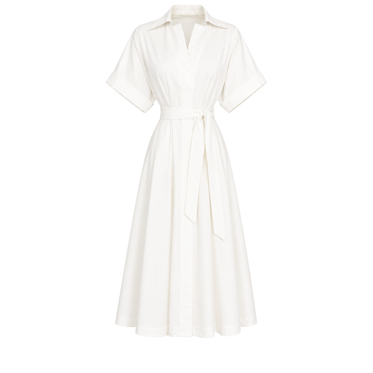 BELTED WAIST PLEAT DETAIL DROP SHOULDER DRESS ECRU