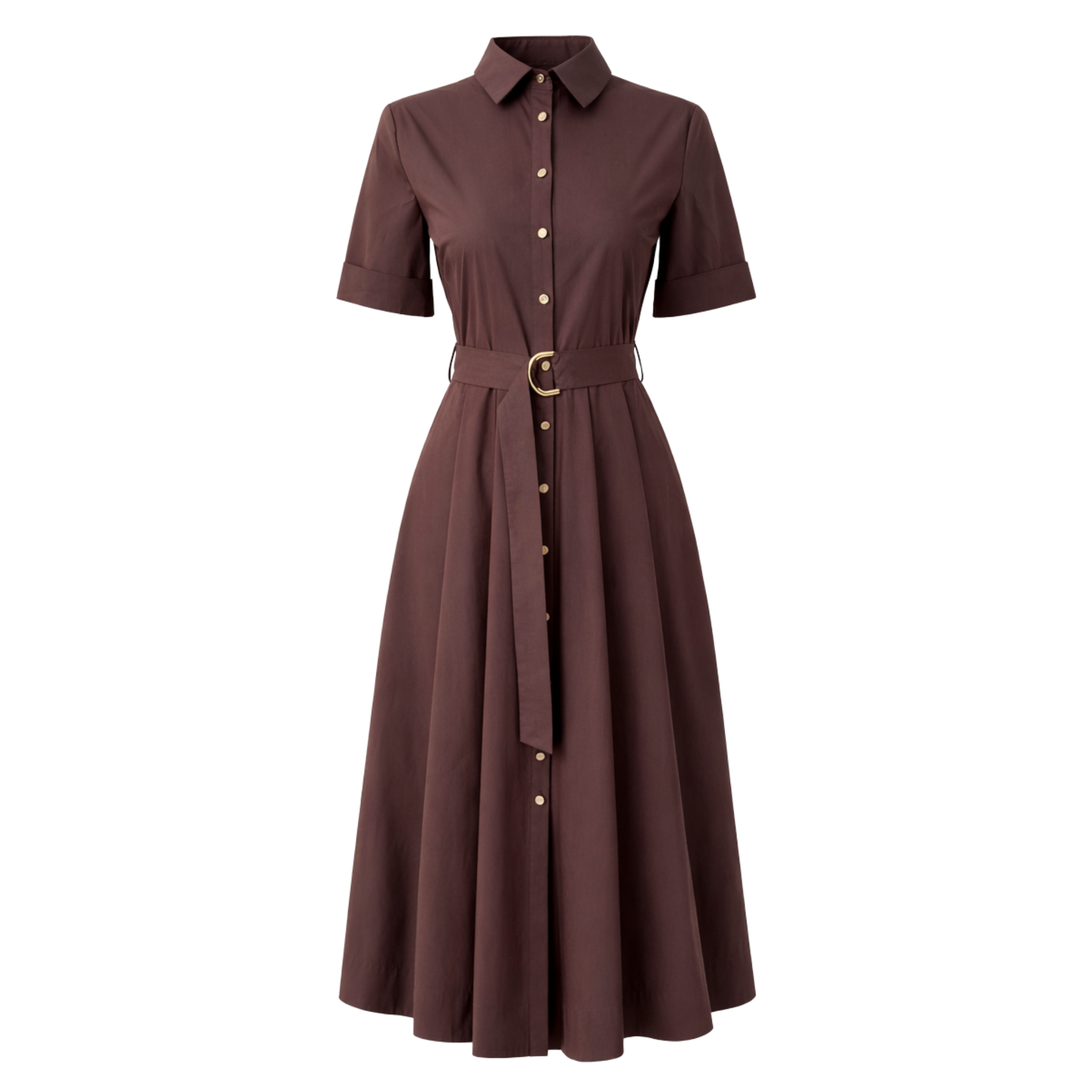 SHORT SLEEVE PLEAT DETAIL SHIRT DRESS BROWN