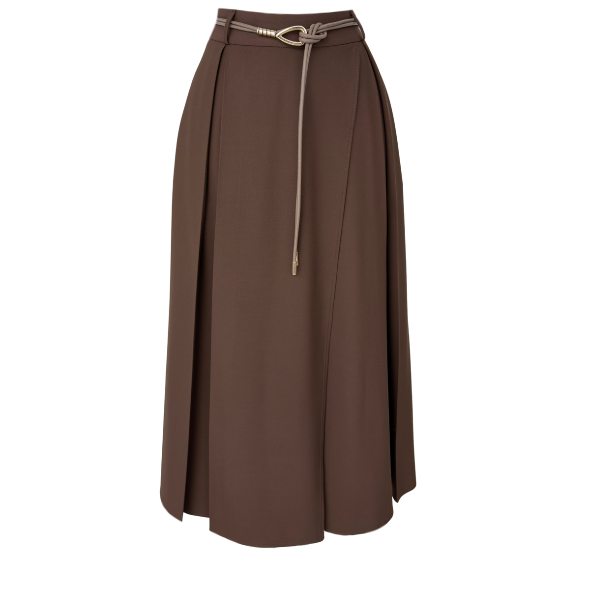 PLEAT DETAIL WRAP CLOSURE SKIRT BROWN