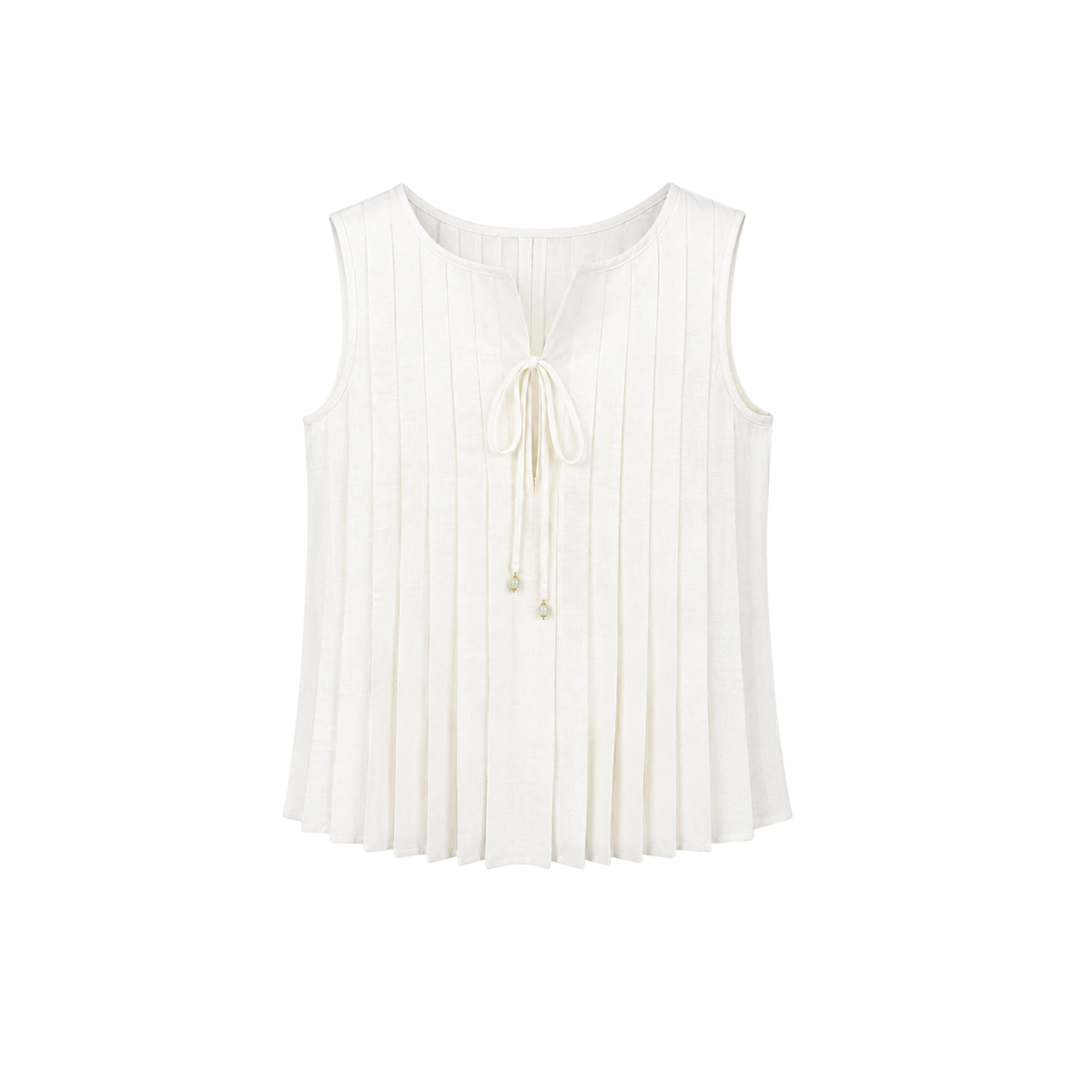 PLEATED SLEEVELESS LINEN BLOUSE ECRU