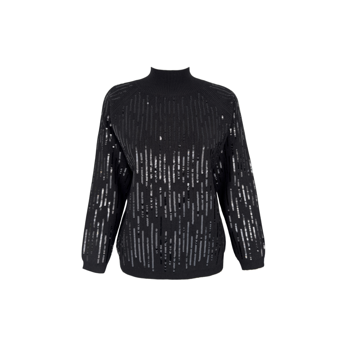HIGH NECK SEQUIN EMBROIDERED KNIT BLACK