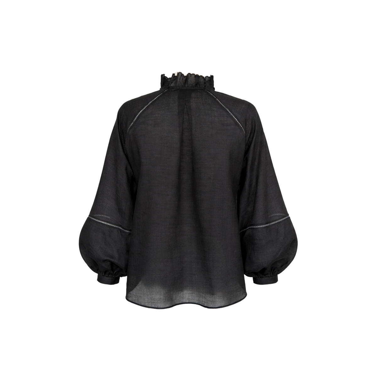 EMBROIDERY DETAIL 100% RAMIE BLOUSE BLACK