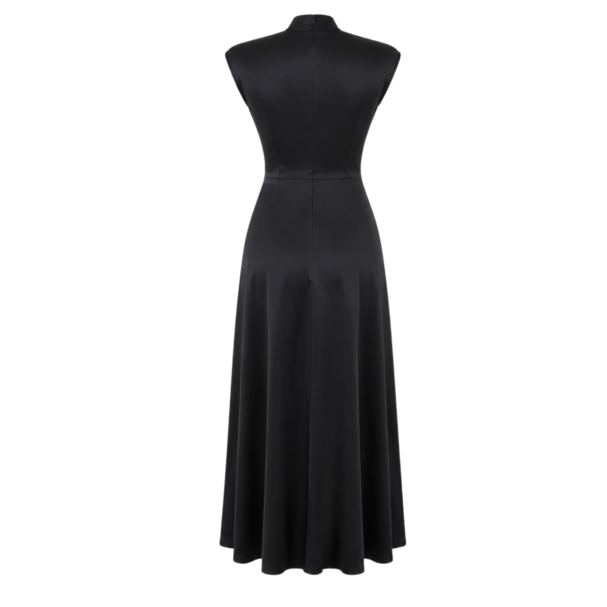 V-NECK 100% RAYON SATIN SHIMMER DRESS BLACK