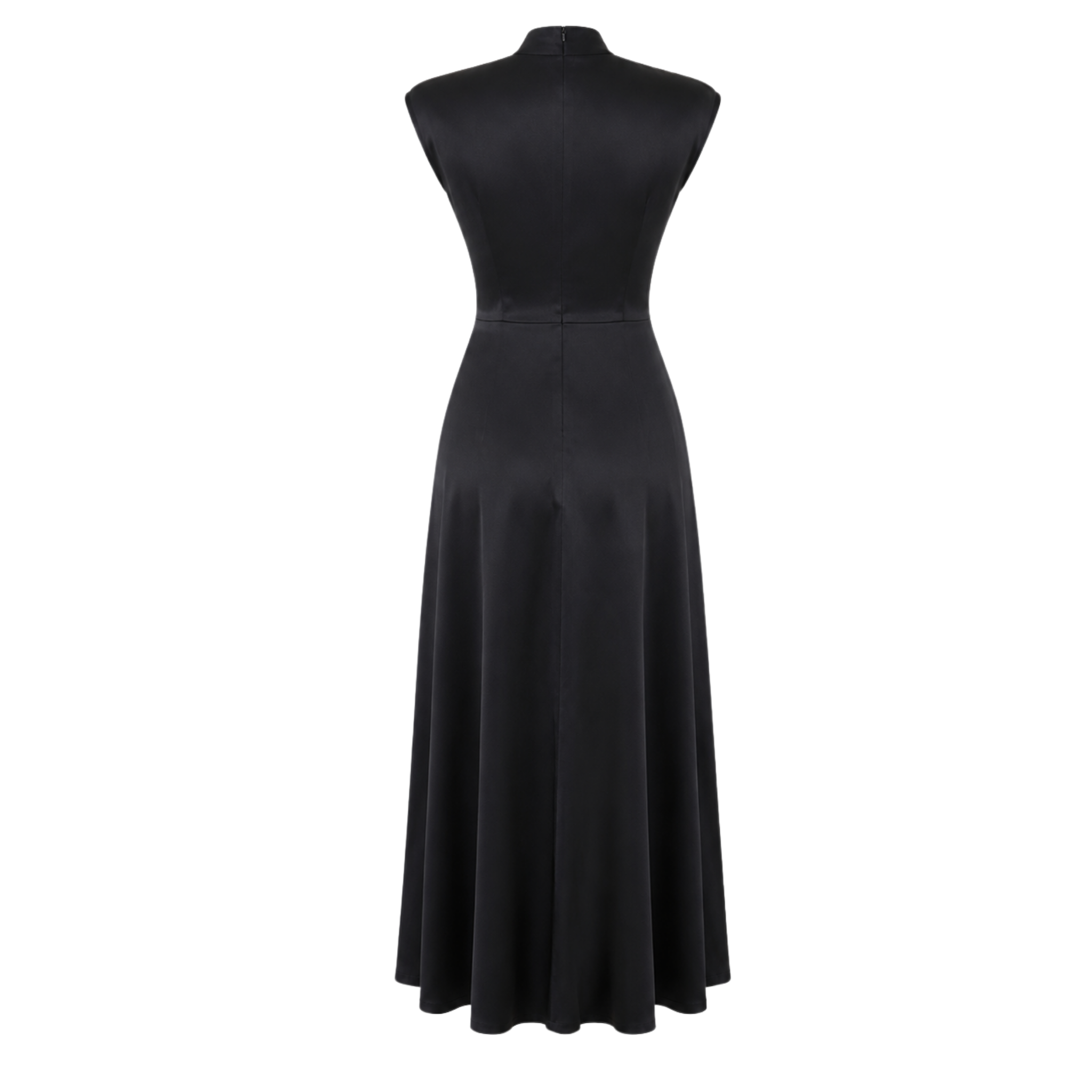 V-NECK 100% RAYON SATIN SHIMMER DRESS BLACK