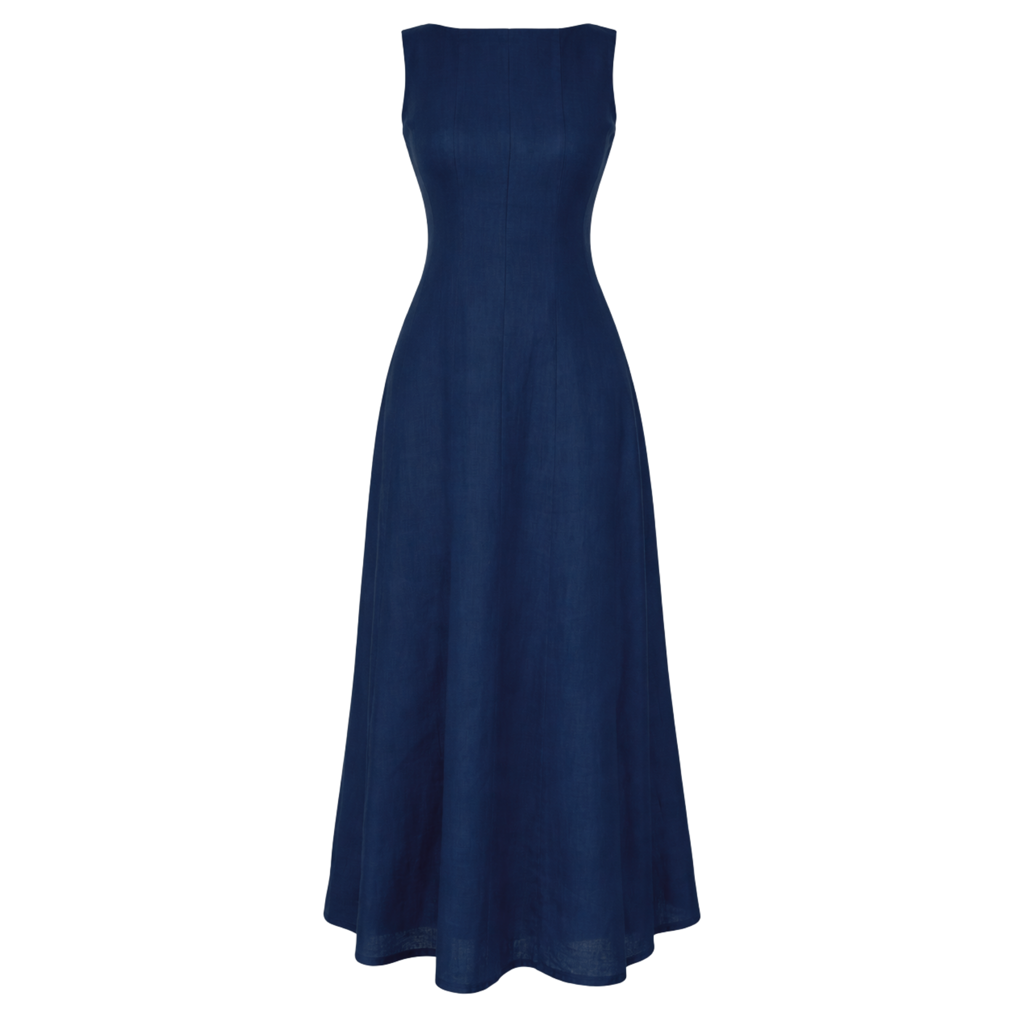 100% LINEN RELAXED FIT SLEEVELESS DRESS NAVY