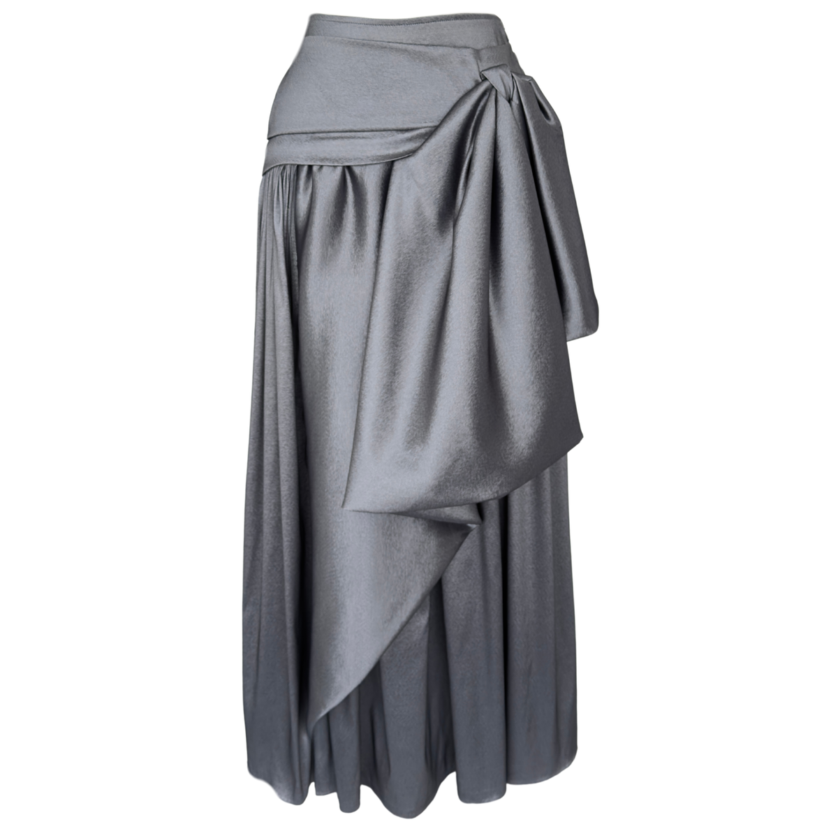 SATIN SHIMMER LARGE BOW DETAIL SKIRT GREY