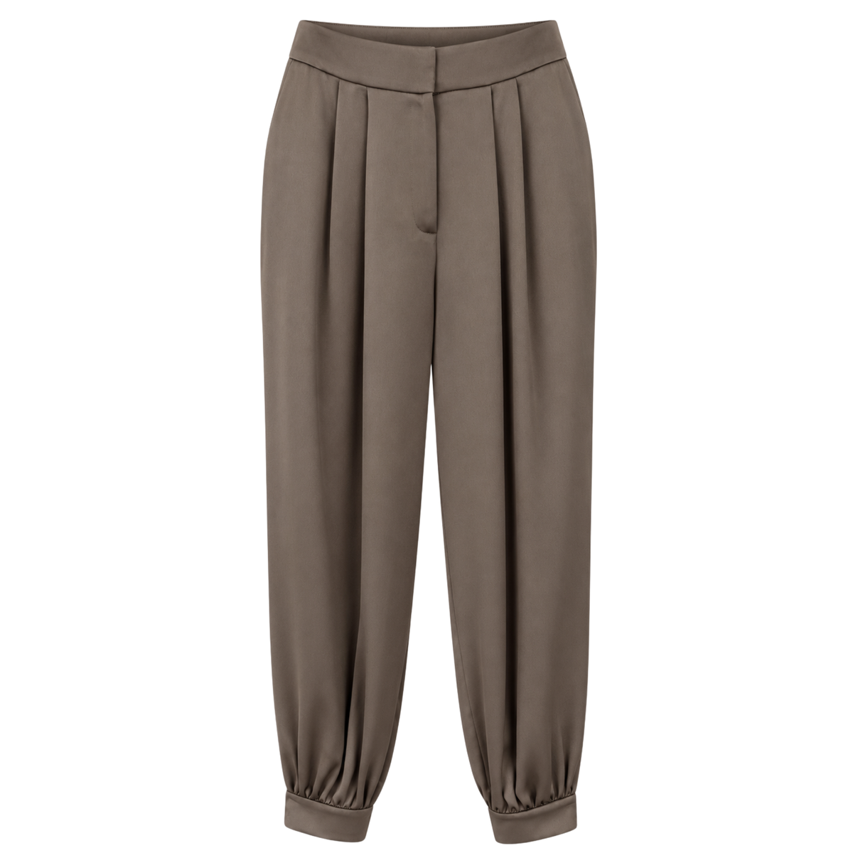 PAÇA DETAY PİLELİ SATEN PANTOLON VİZON