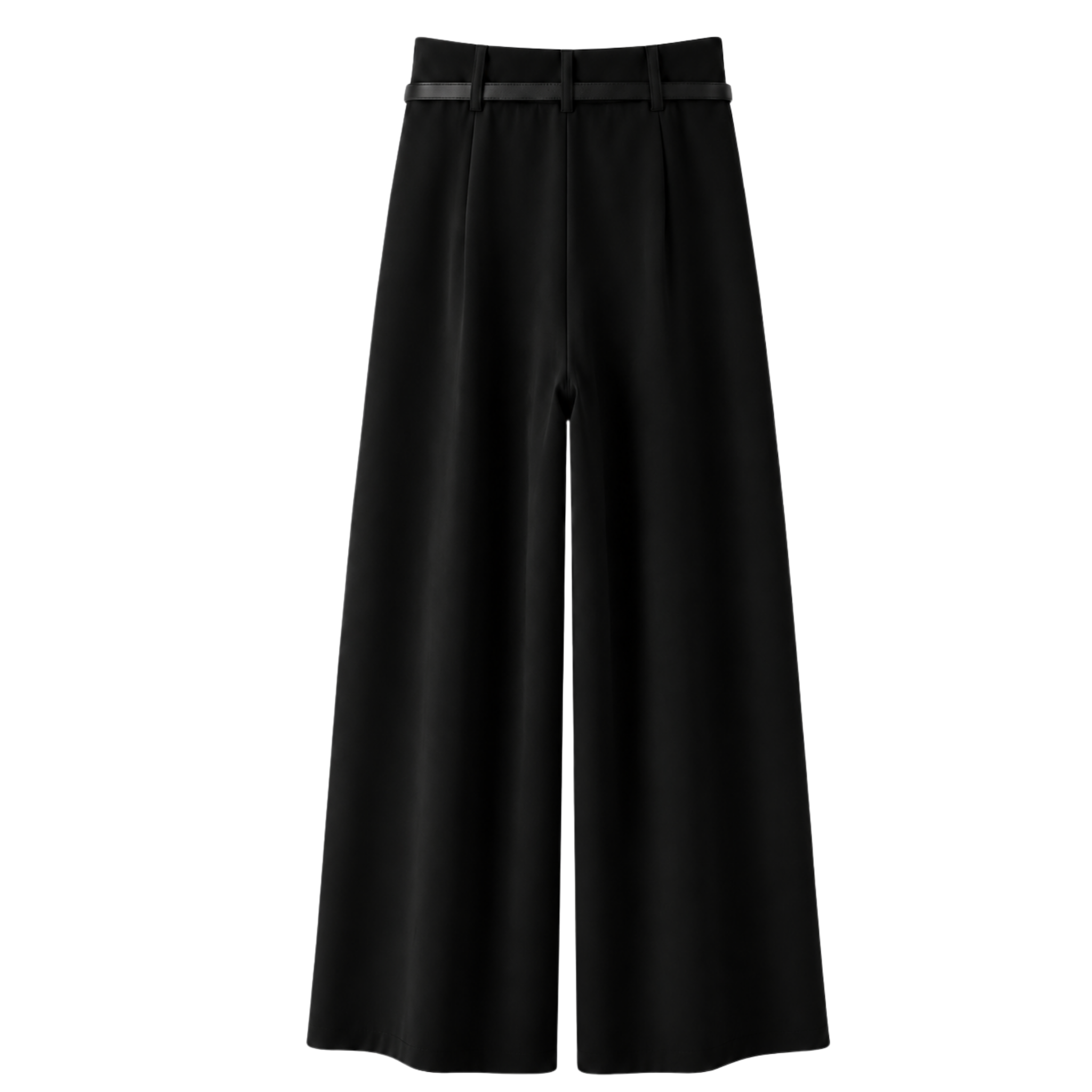 FLOWY BELT DETAIL WIDE LEG TROUSERS BLACK