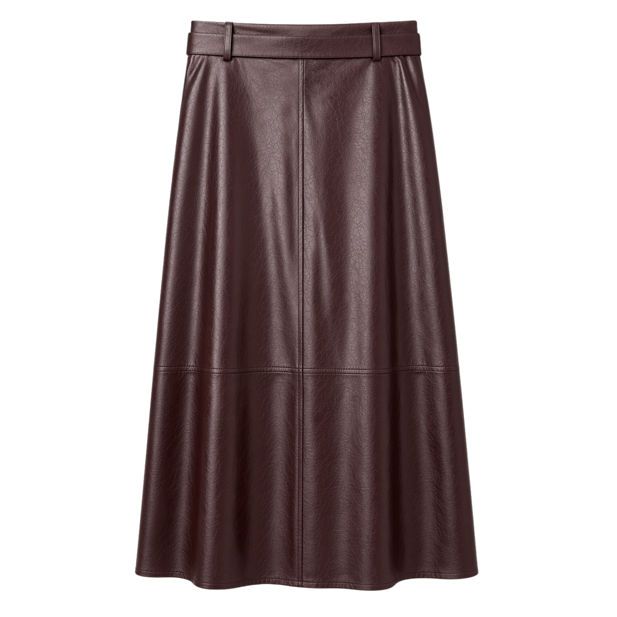 SKIRT WITH BELT DETAIL FAUX LEATHER BURGUNDY