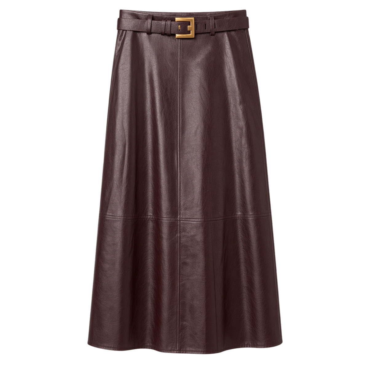 SKIRT WITH BELT DETAIL FAUX LEATHER BURGUNDY