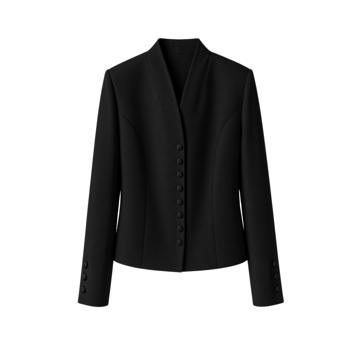 STAND COLLAR BUTTON DETAIL JACKET AND TROUSER SET BLACK