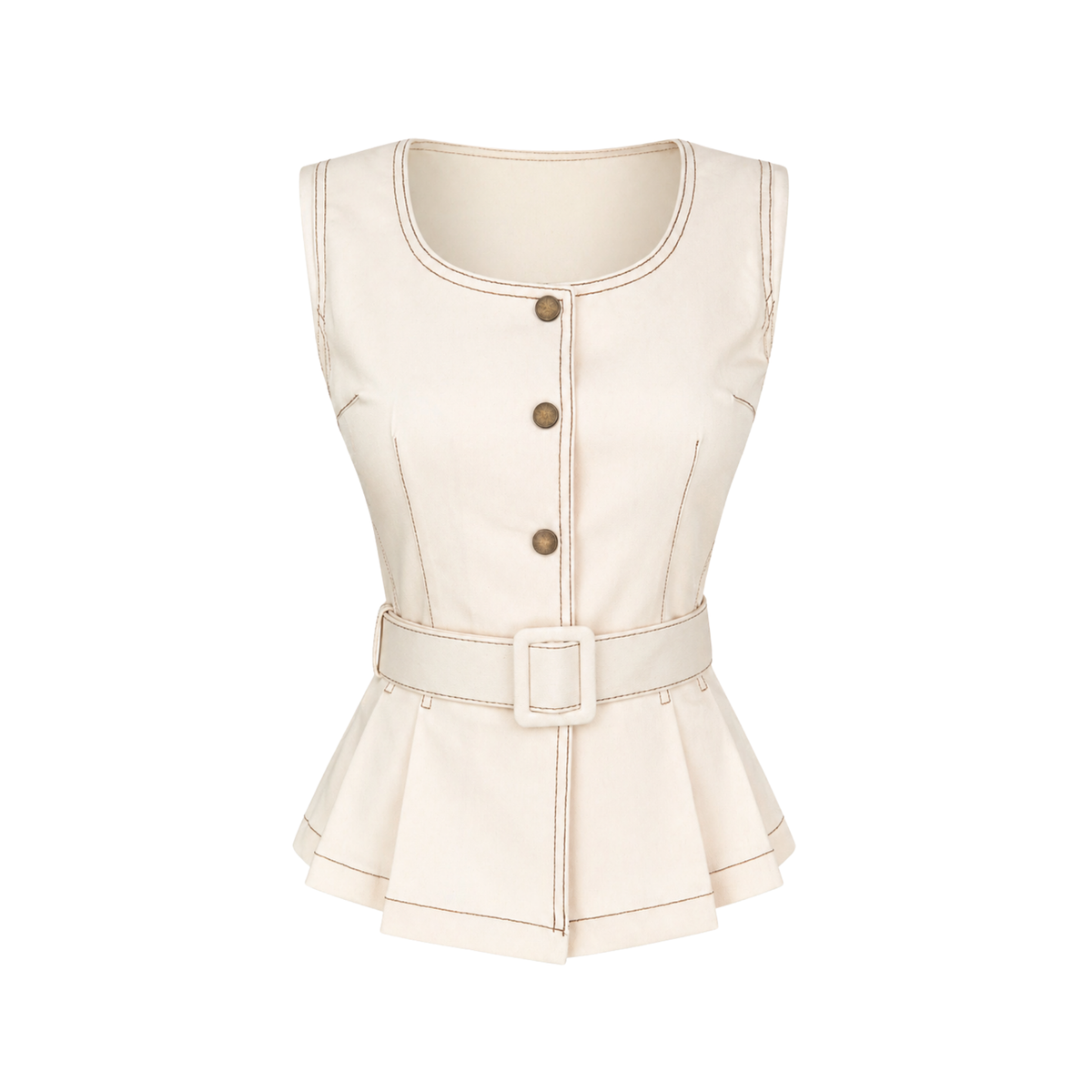 PLEAT DETAIL VEST AND SKIRT SET ECRU
