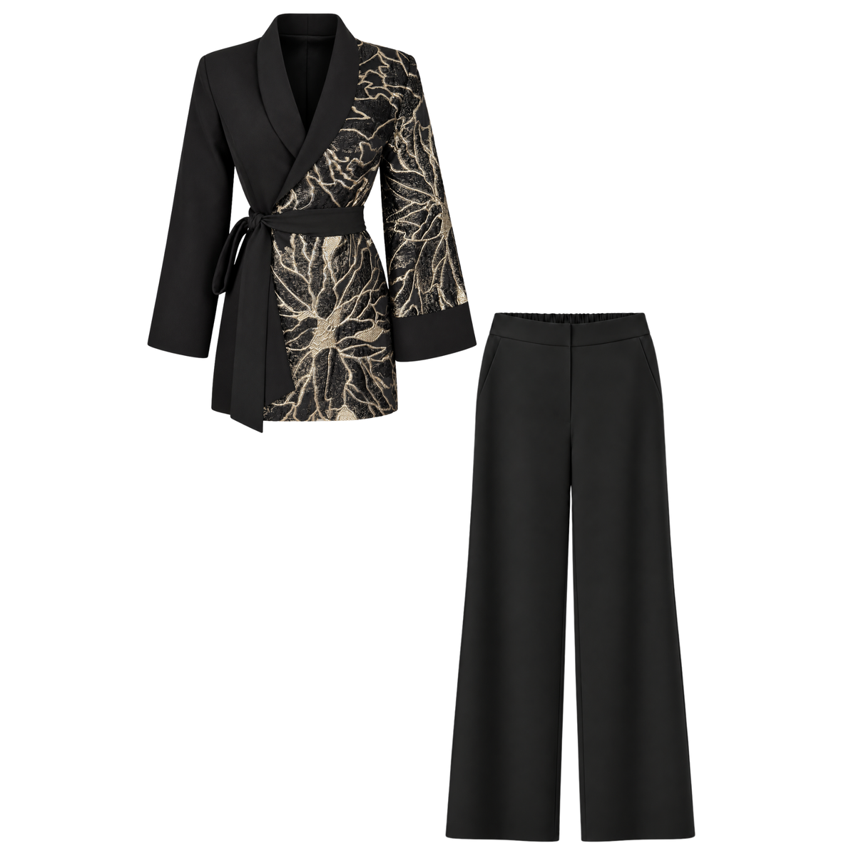 JACQUARD SLEEVE DETAIL DESIGN SET BLACK