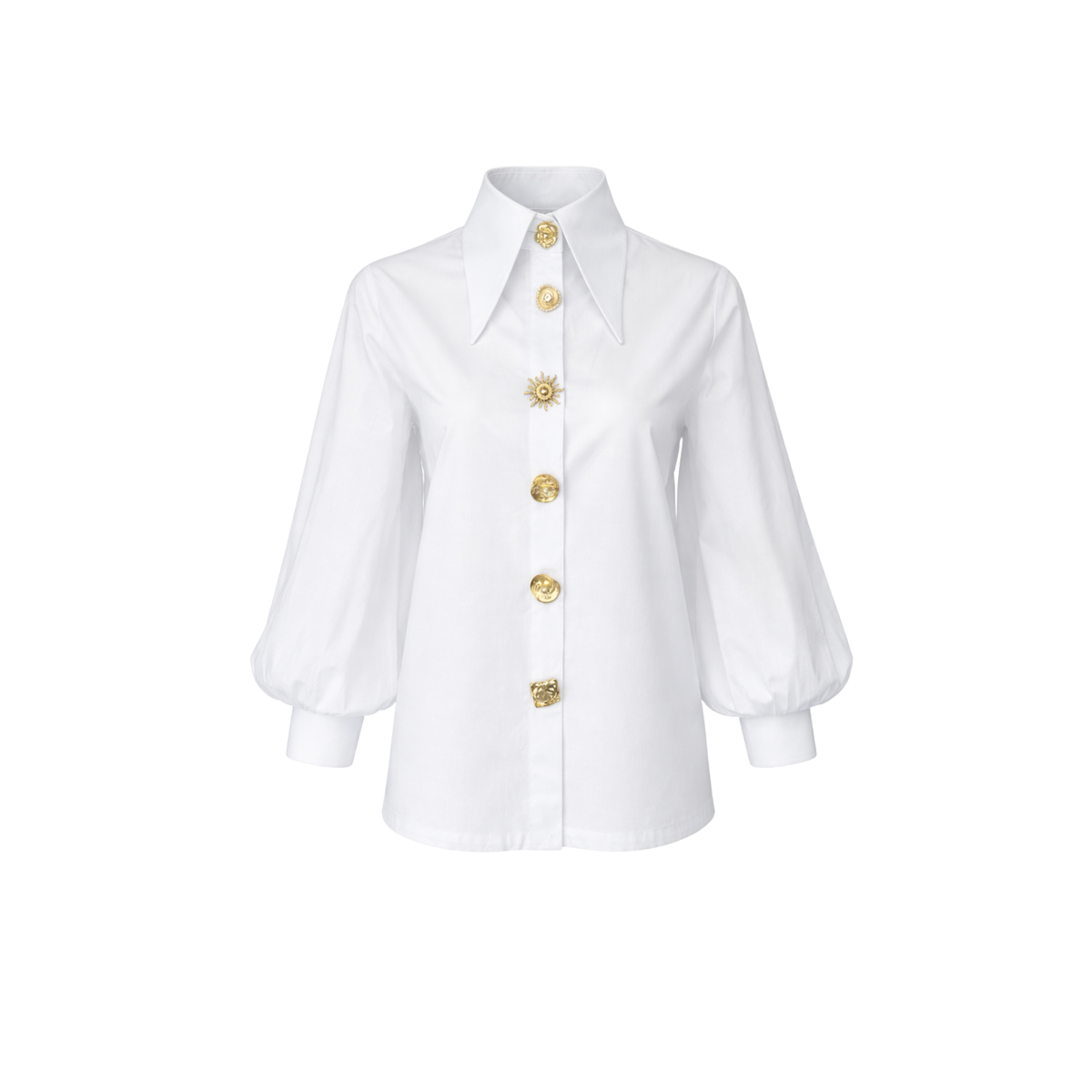 DESIGN BUTTONED PUFF SLEEVE COTTON SHIRT WHITE