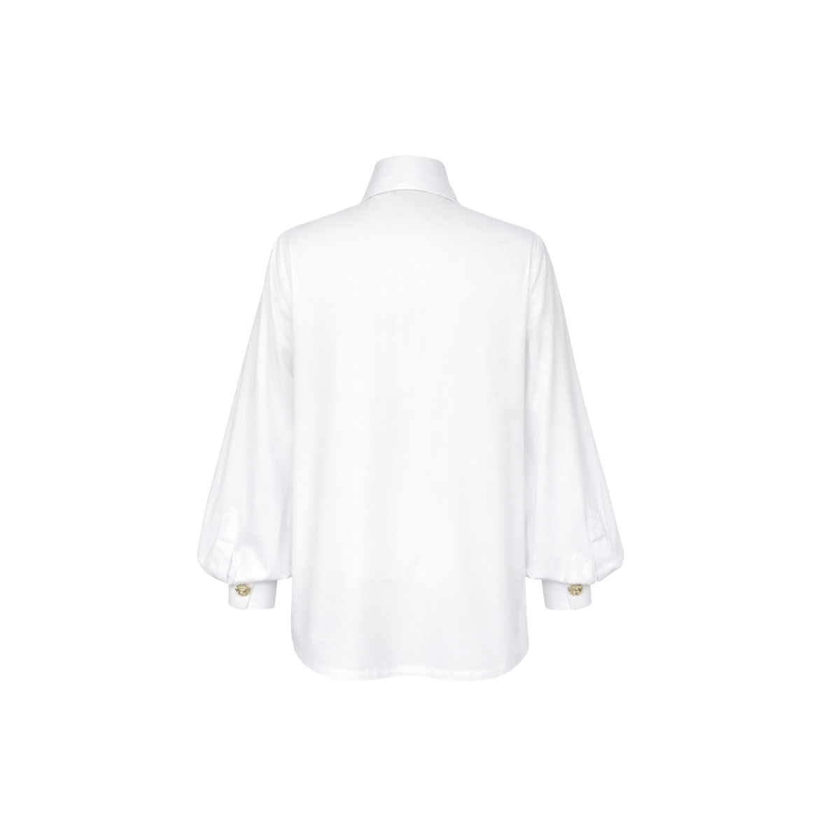 DESIGN BUTTONED PUFF SLEEVE COTTON SHIRT WHITE