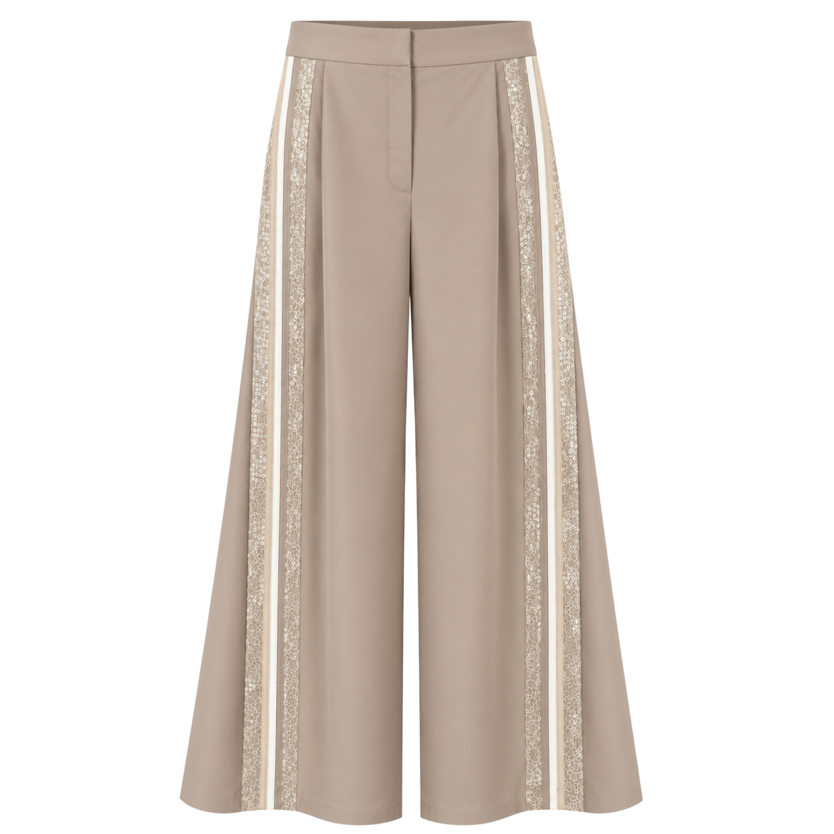 TASSEL AND SEQUIN DETAIL DESIGN JACKET AND TROUSER SET STONE