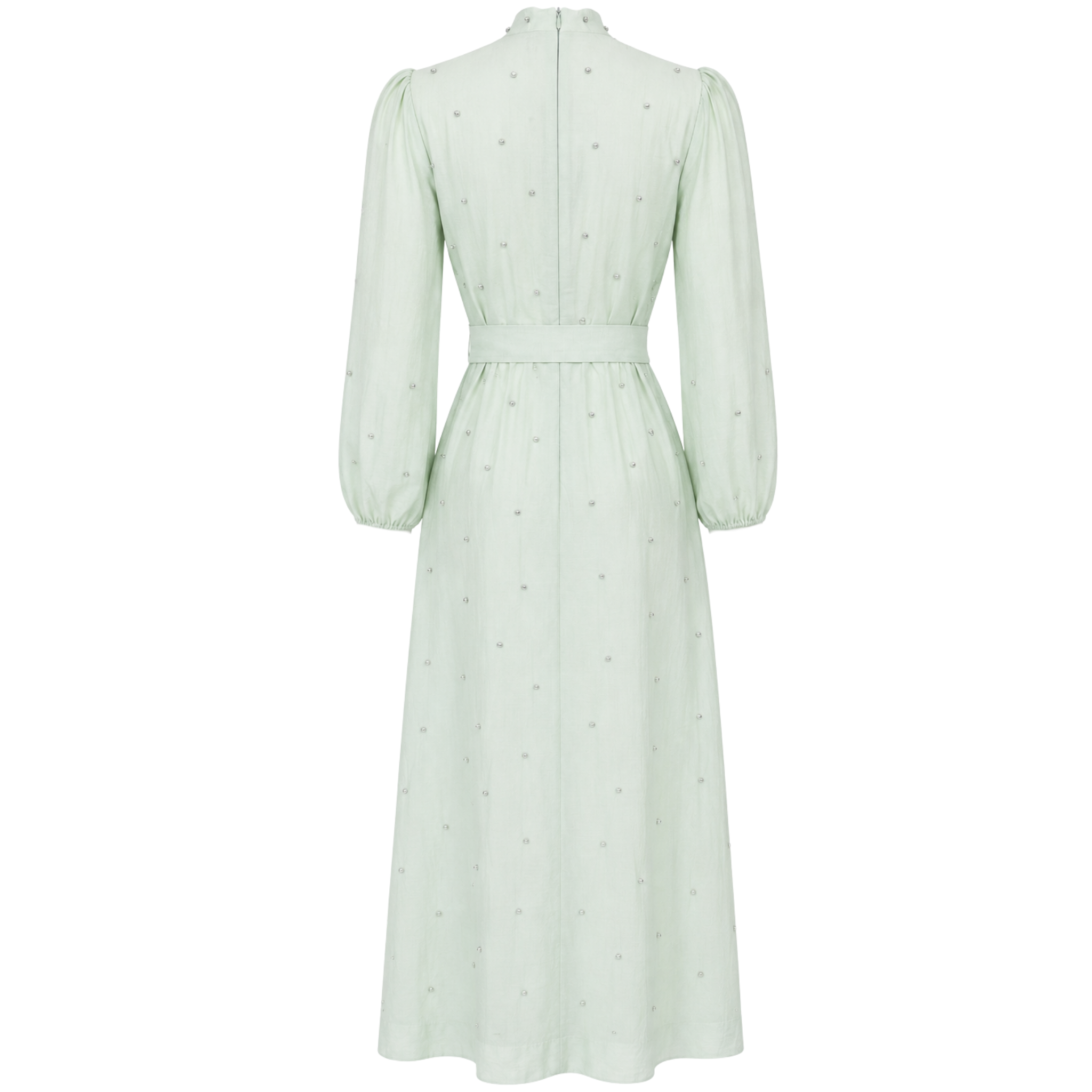 HIGH NECK MAXI LENGTH EMBELLISHED DRESS MINT