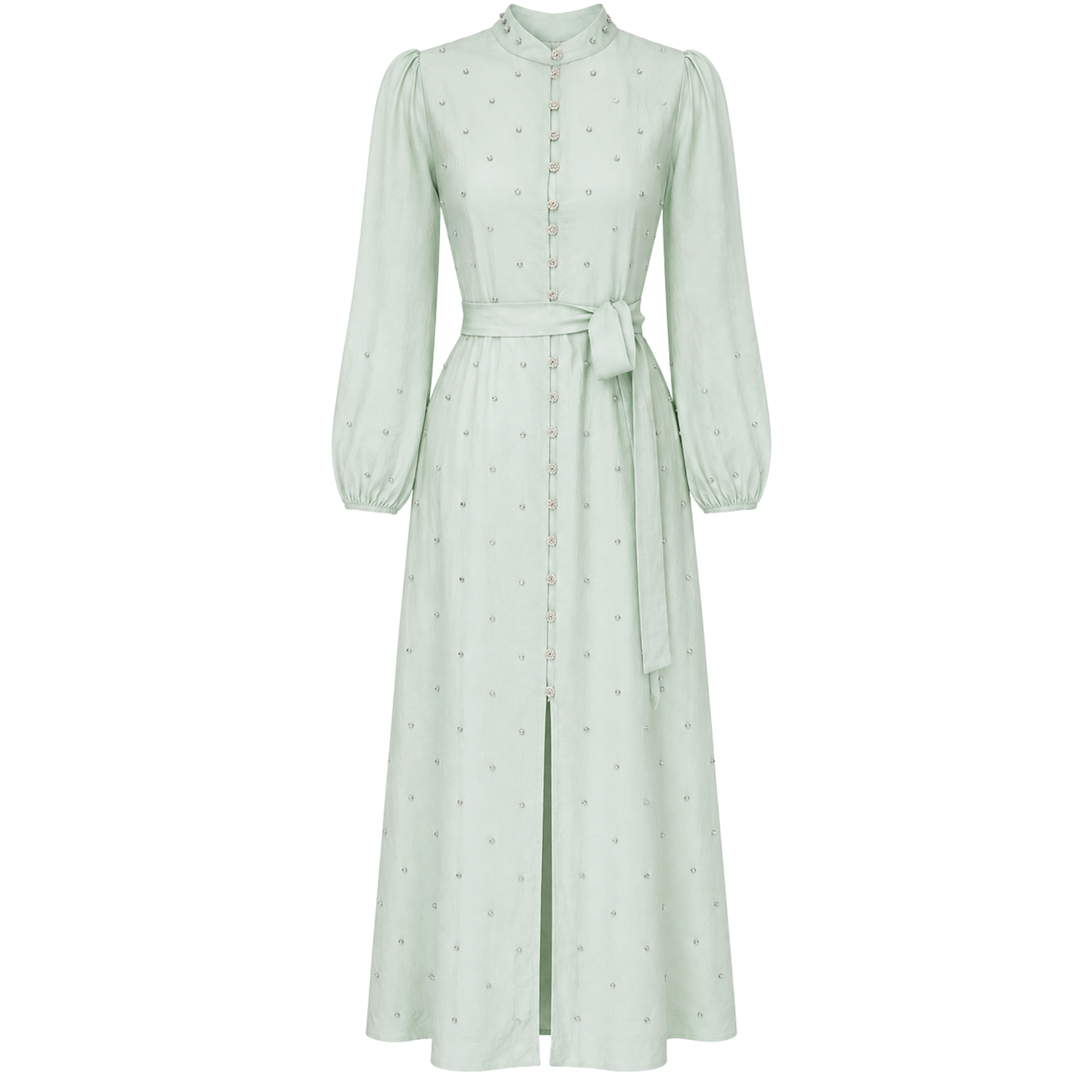 HIGH NECK MAXI LENGTH EMBELLISHED DRESS MINT