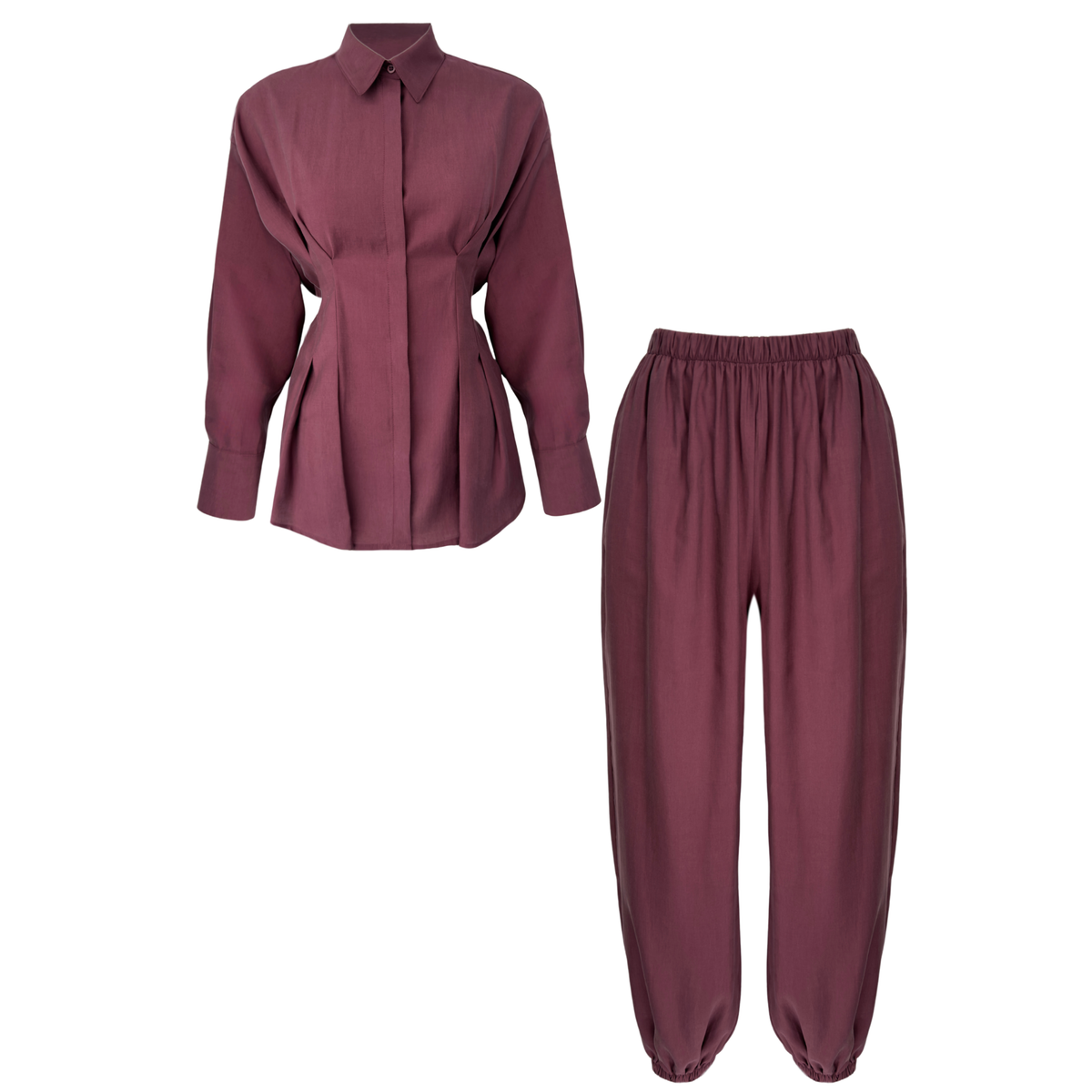 TIE WAIST DETAIL TENCEL SET BURGUNDY