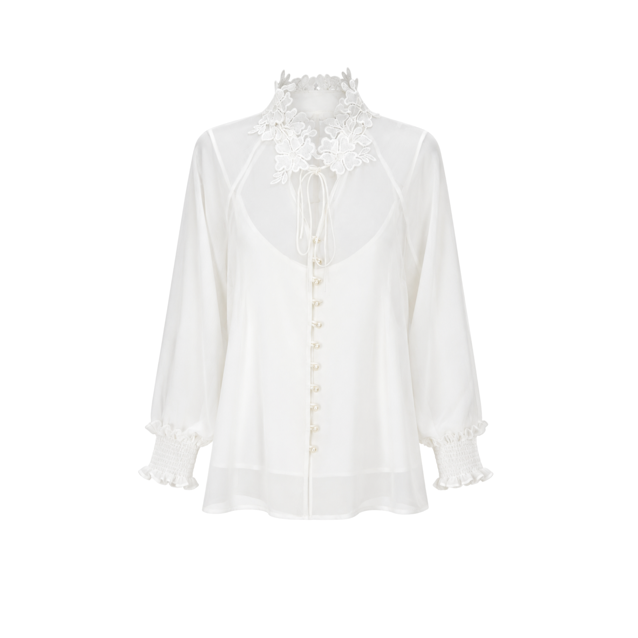 GUIPURE SHEER COLLAR BLOUSE ECRU