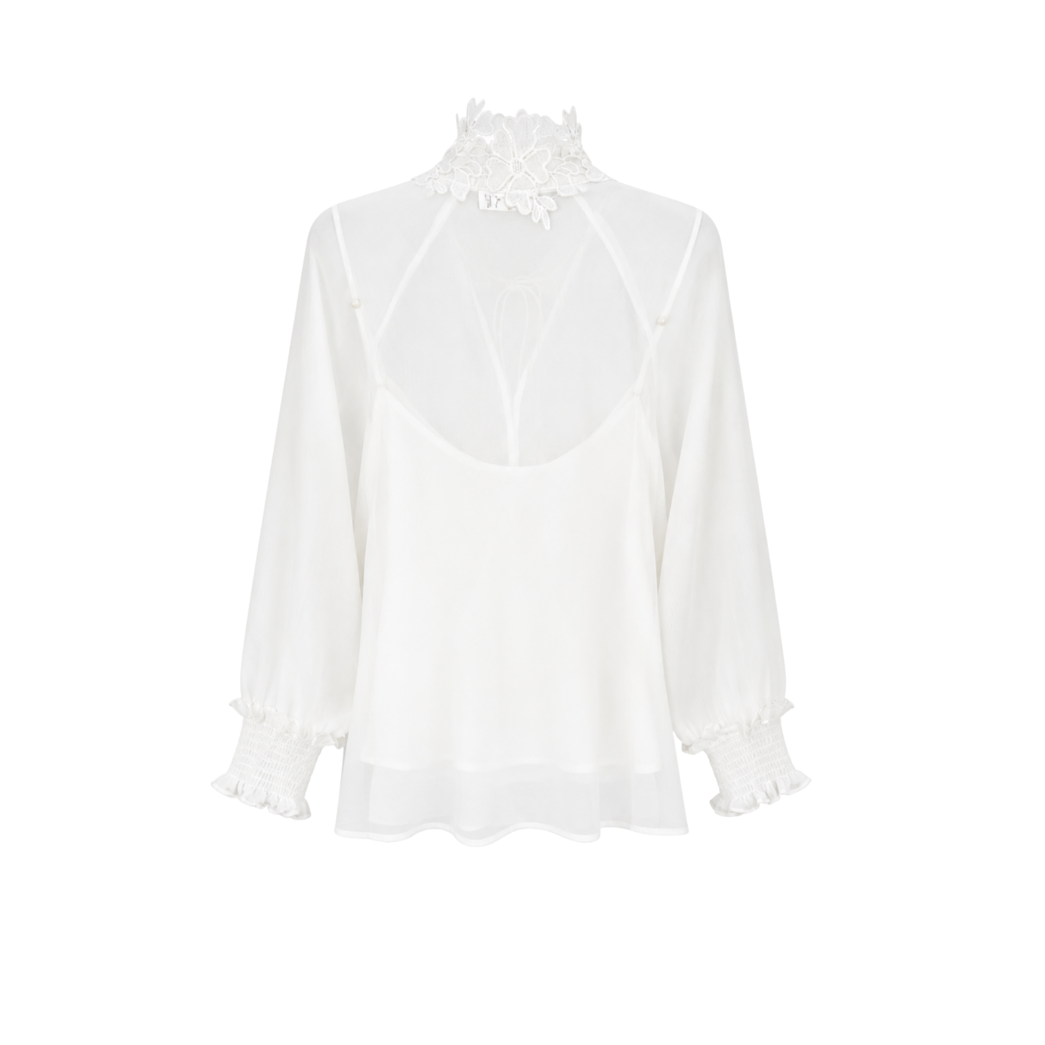 GUIPURE SHEER COLLAR BLOUSE ECRU