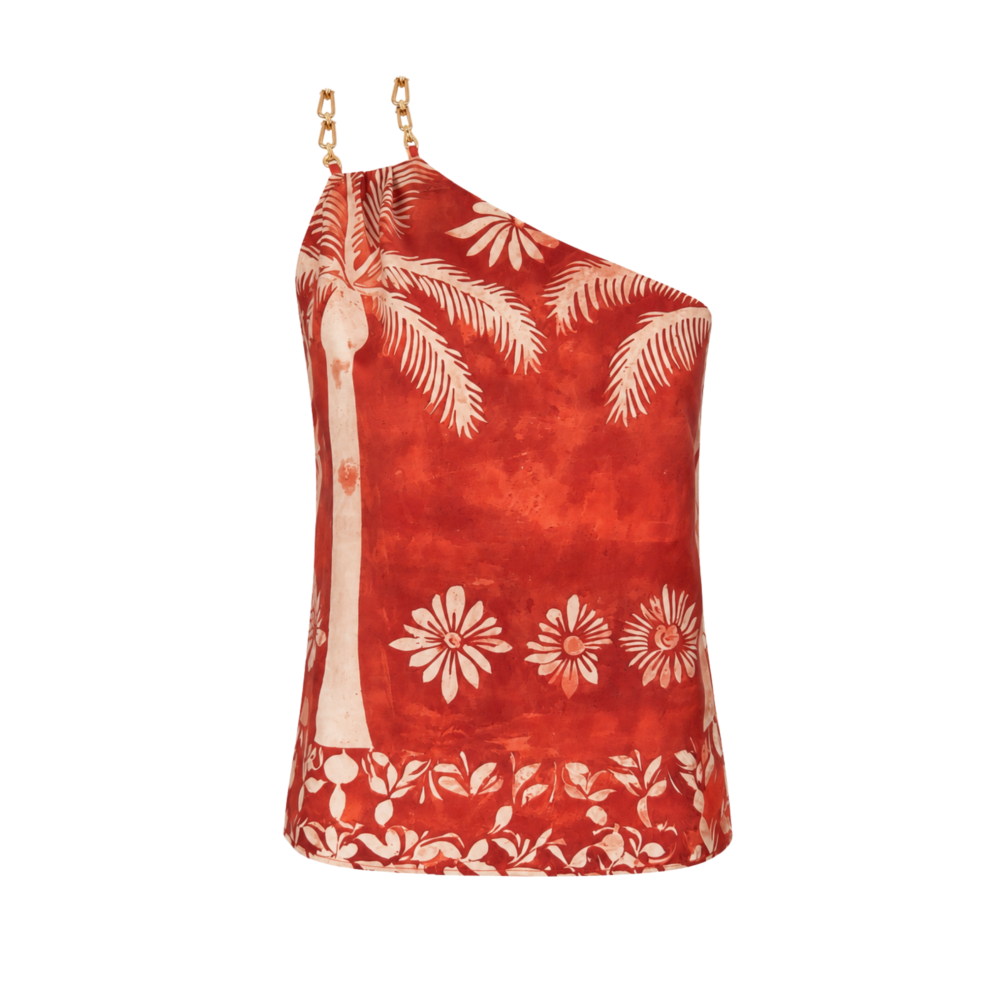 TROPICAL PRINT ASYMMETRIC NECKLINE SET CORAL
