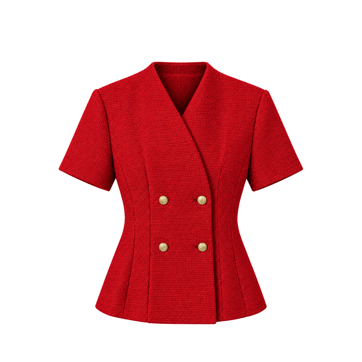 SHORT SLEEVE TWEED JACKET AND SKIRT SUIT GOLD BUTTONS RED