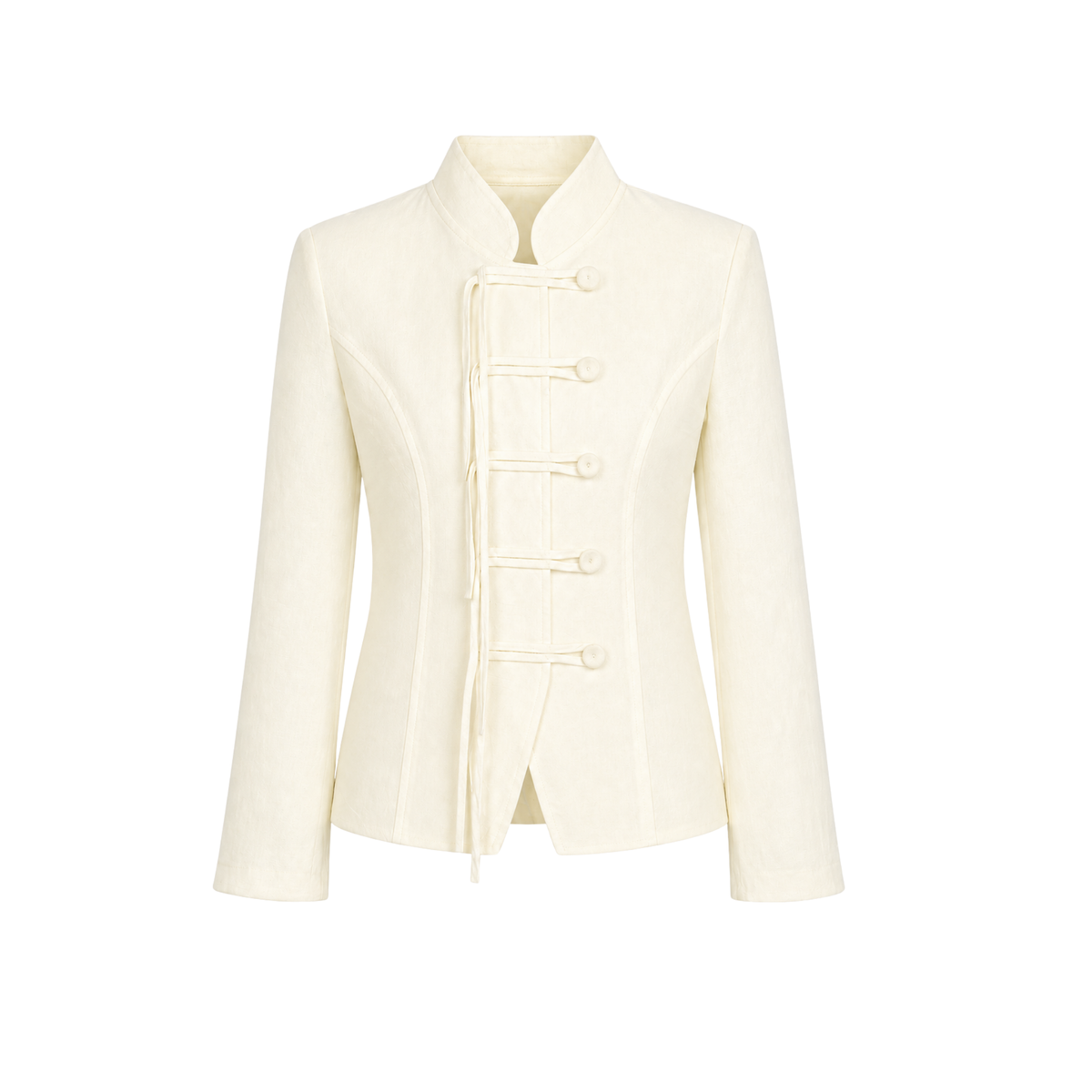 HIGH NECK BUTTON DETAIL 100% LINEN JACKET VANILLA